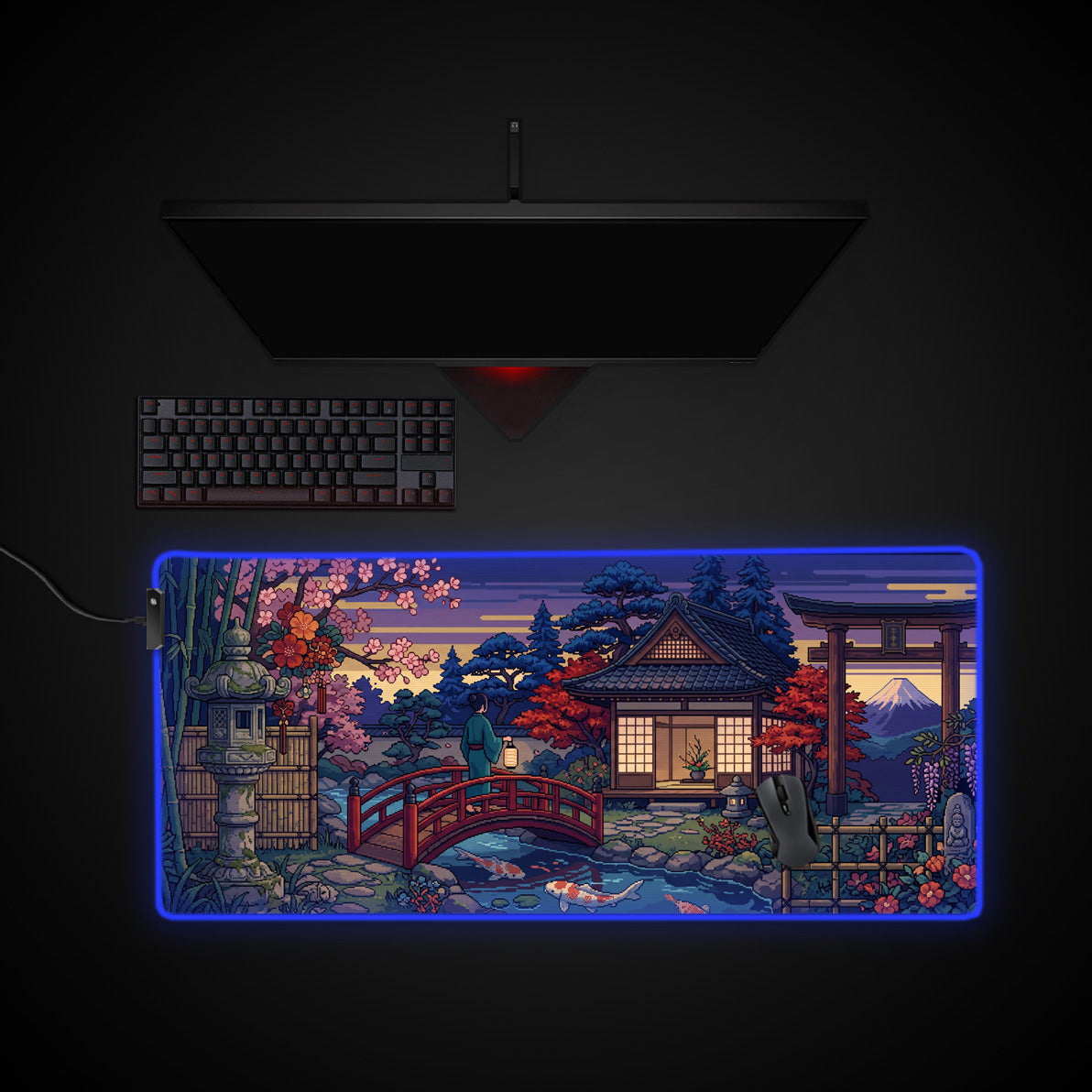 Retro Garden desk mat with RGB edge lighting