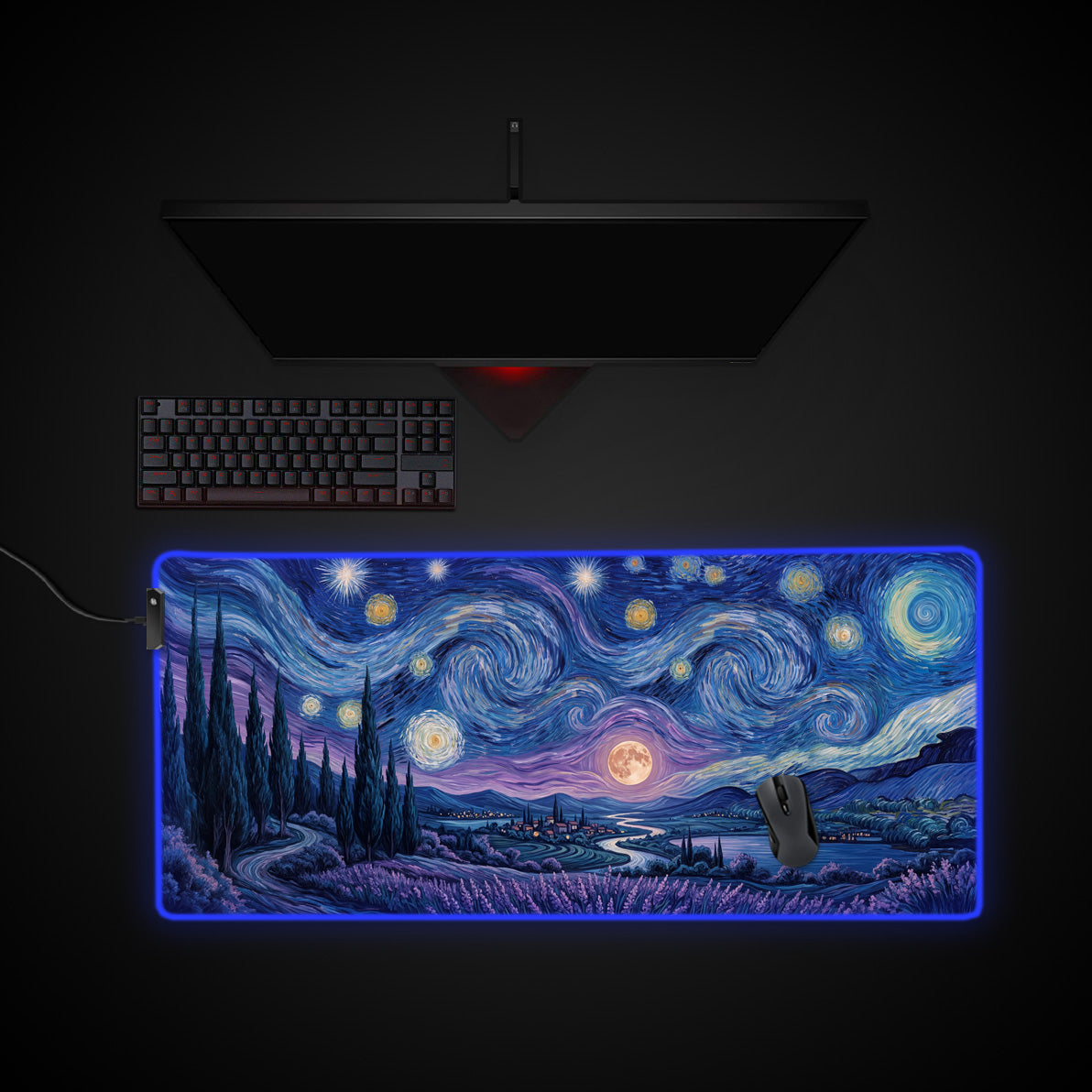 Midnight Lavender desk mat with RGB edge lighting