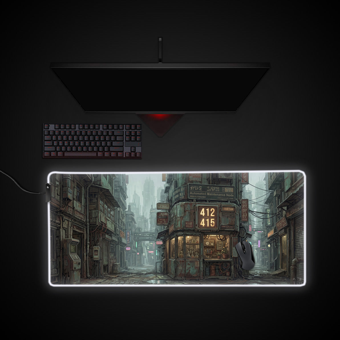 Maintenance Node desk mat with RGB edge lighting