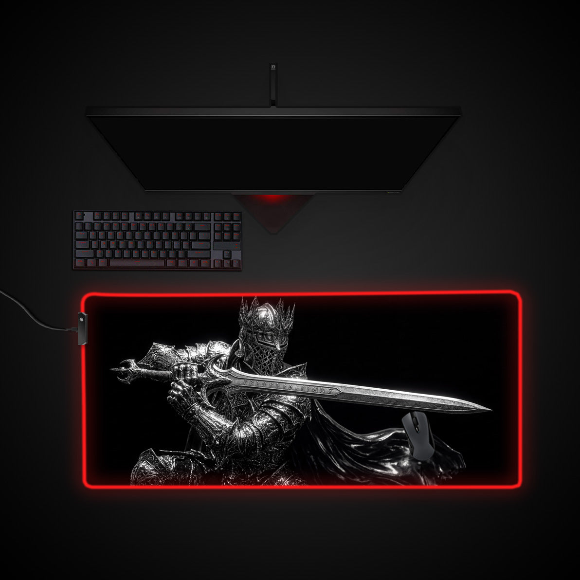 Rune Knight desk mat with RGB edge lighting