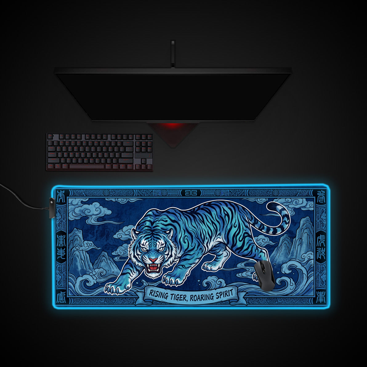 Rising Tiger desk mat with RGB edge lighting
