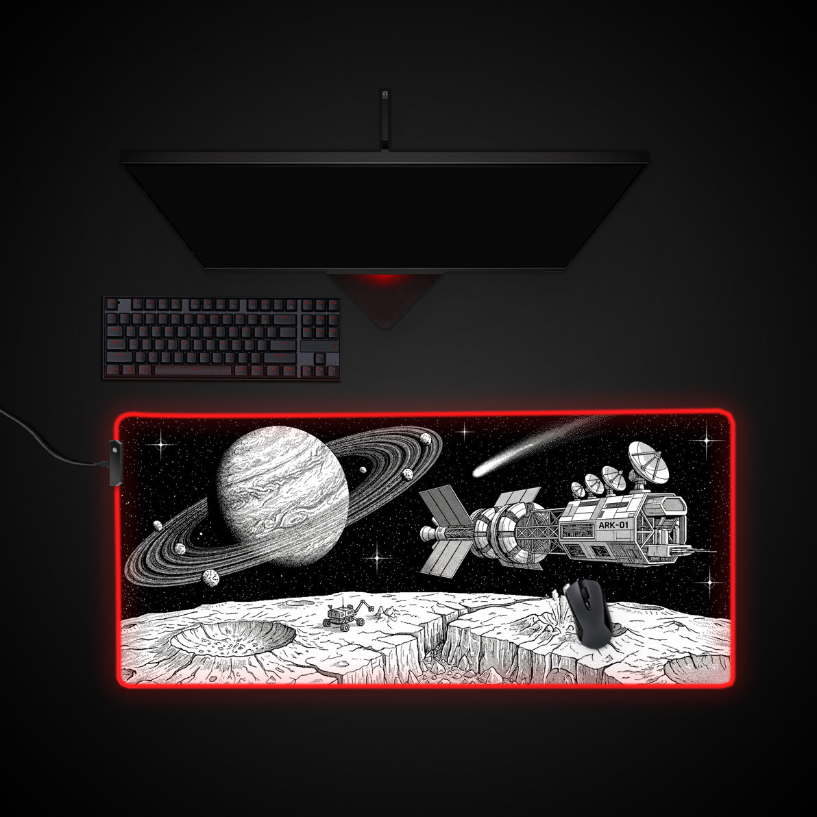 Galactic Frontier desk mat with RGB edge lighting
