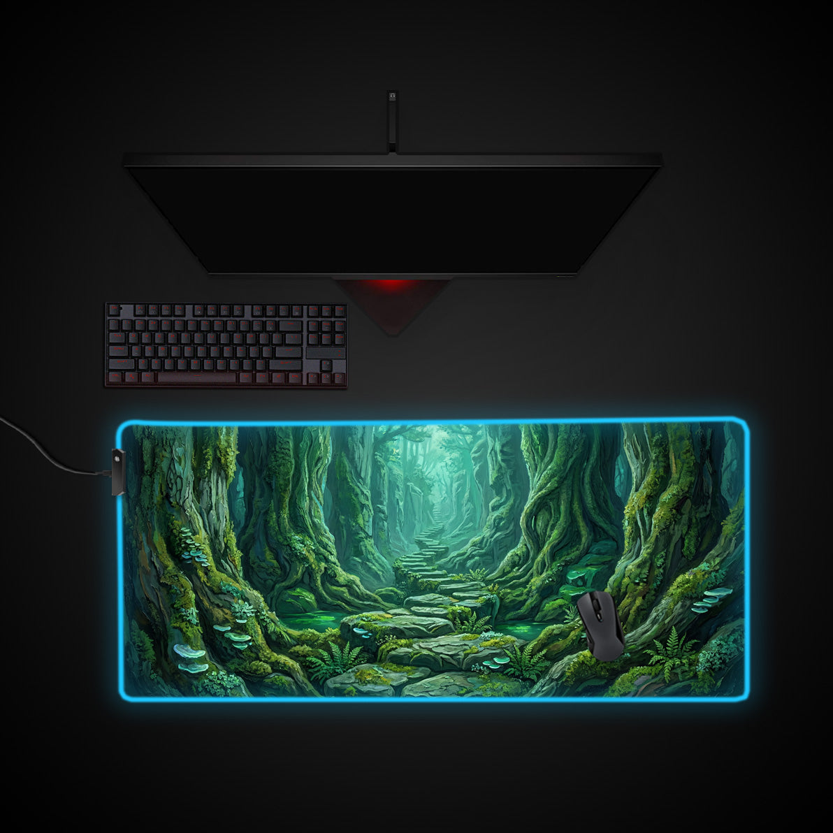 Mystic Grove desk mat with RGB edge lighting