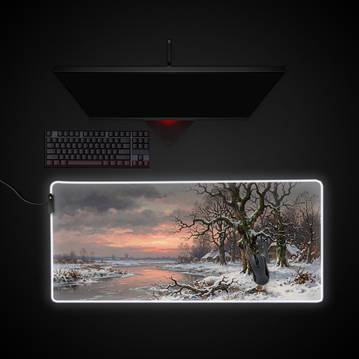 Winter Sunset desk mat with RGB edge lighting