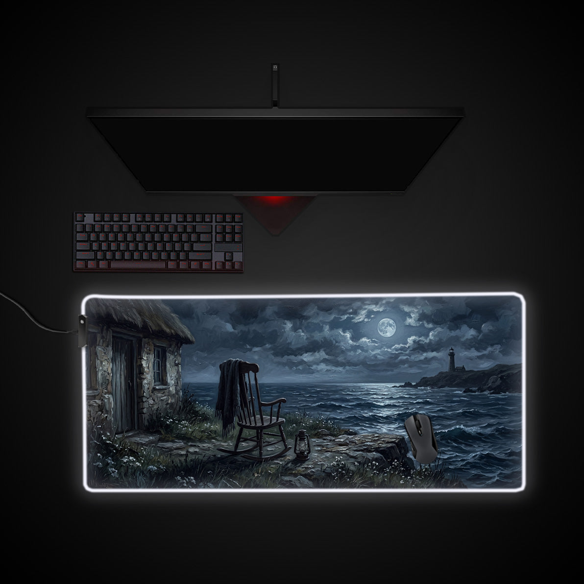 Moonlit Shore desk mat with RGB edge lighting