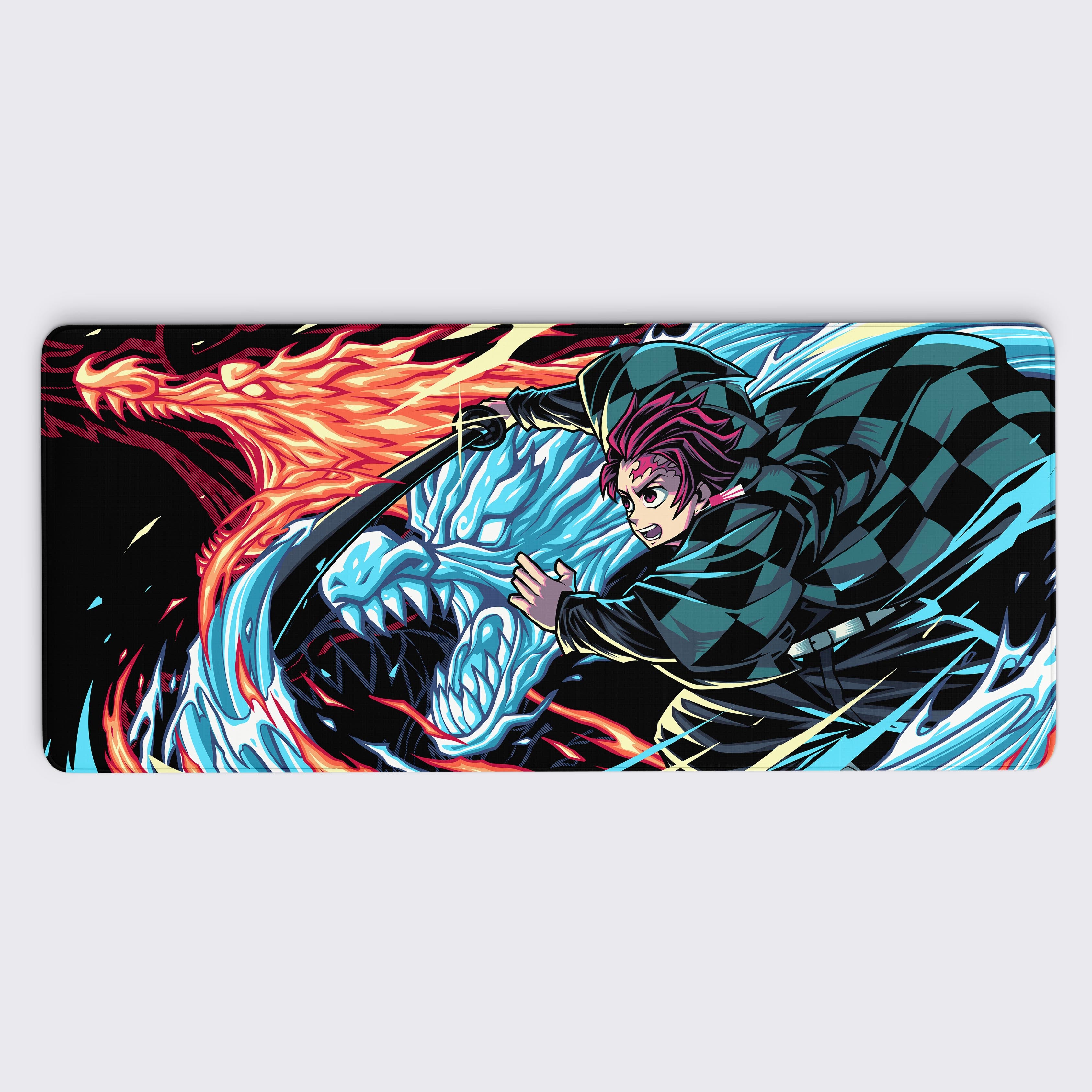 Cool tanjiro desk setup mousepad, tanjiro cool design desk mat, tanjiro design for pcsetup, tanjiro wallpaper deskpad