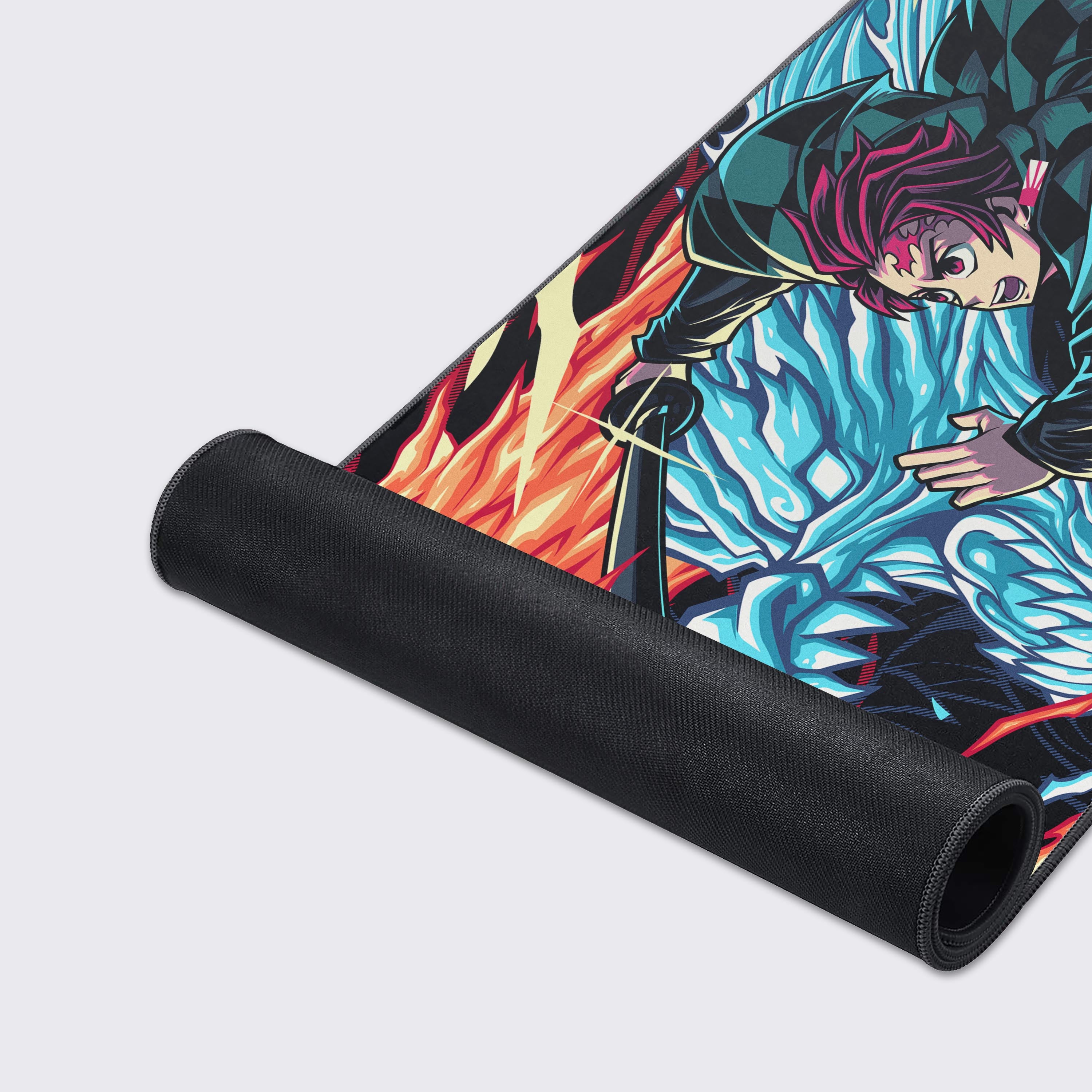 90x40 Tanjiro desk mat, 36x16 Tanjiro desk mat setup, demon slayer tanjiro design mousepad, mousepad with tanjiro design