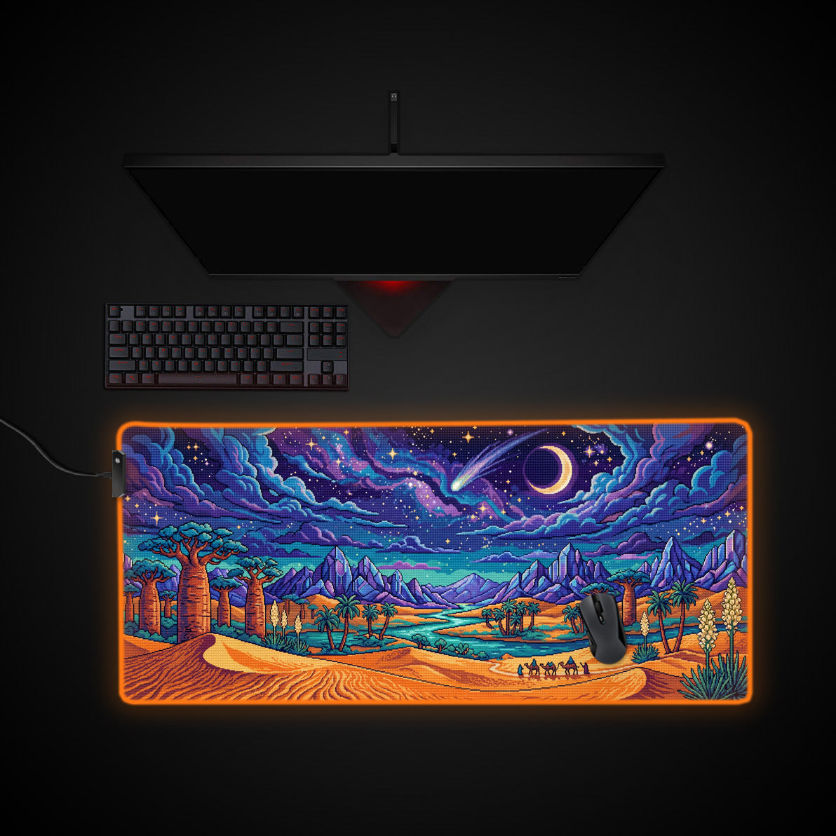 Pixel Oasis desk mat with RGB edge lighting