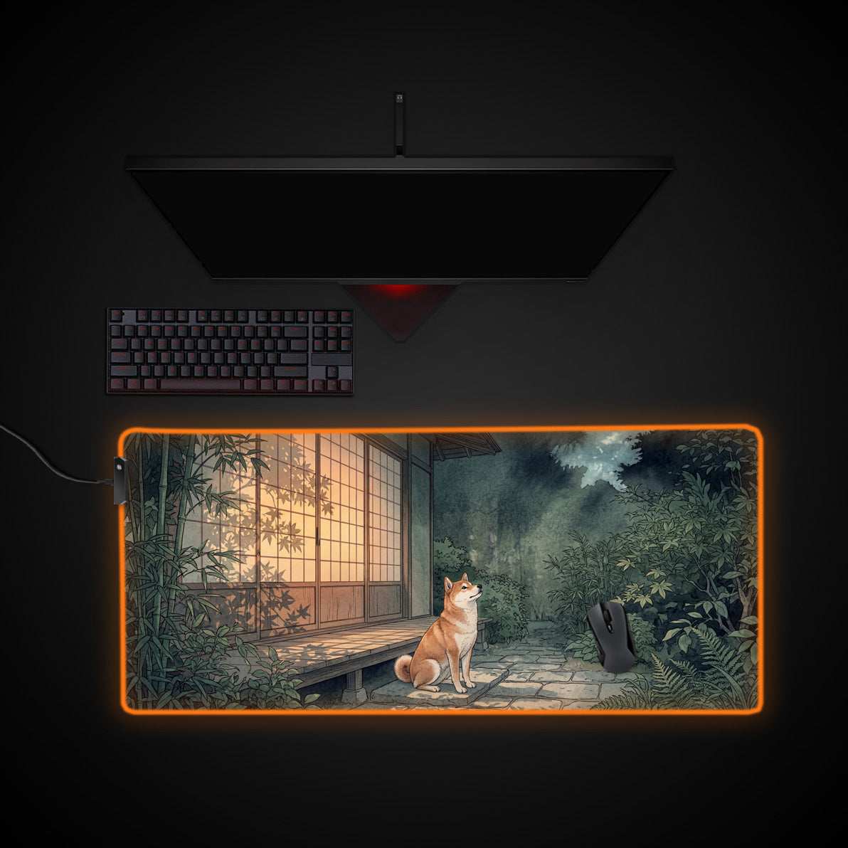 Twilight Shiba desk mat with RGB edge lighting