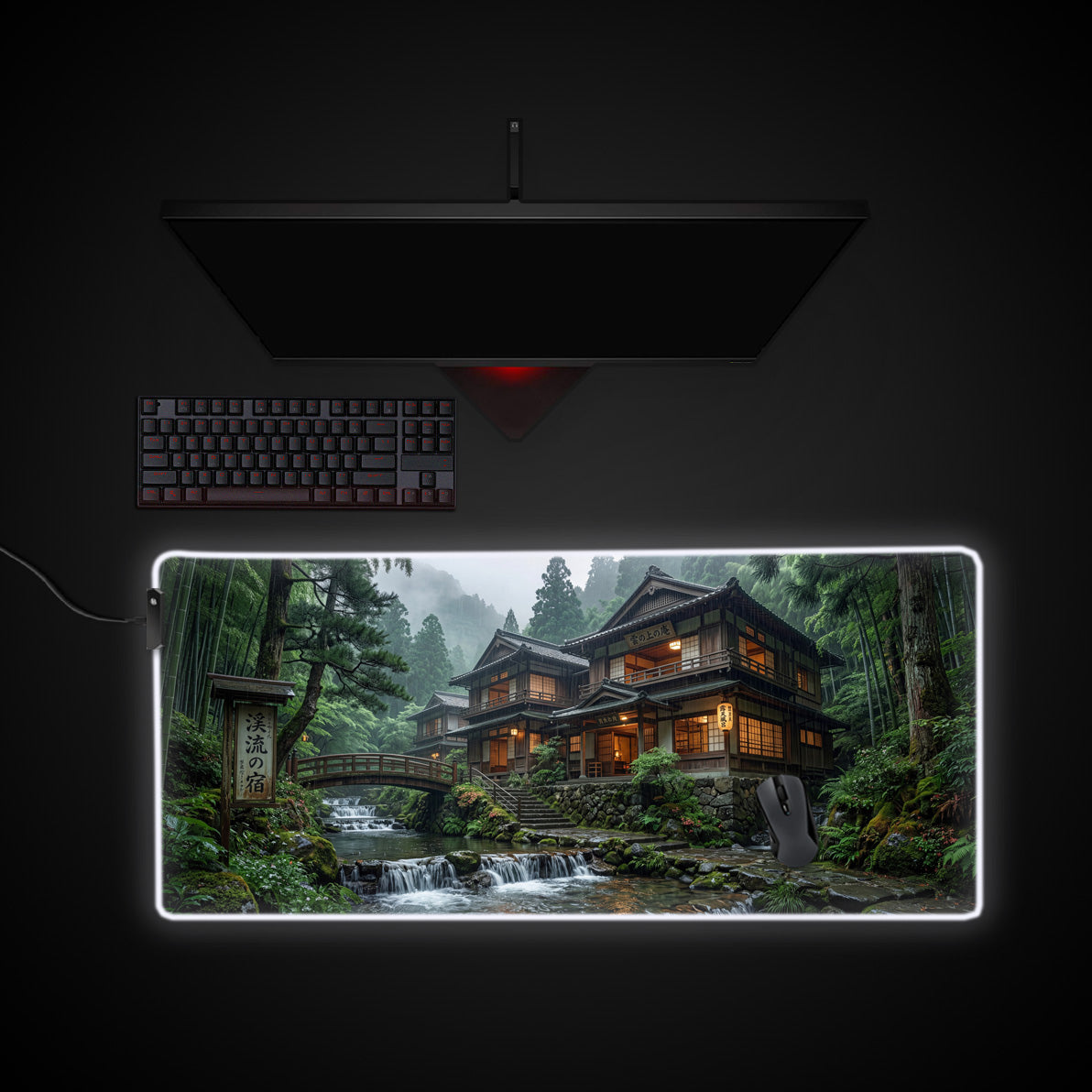 Misty Ryokan desk mat with RGB edge lighting