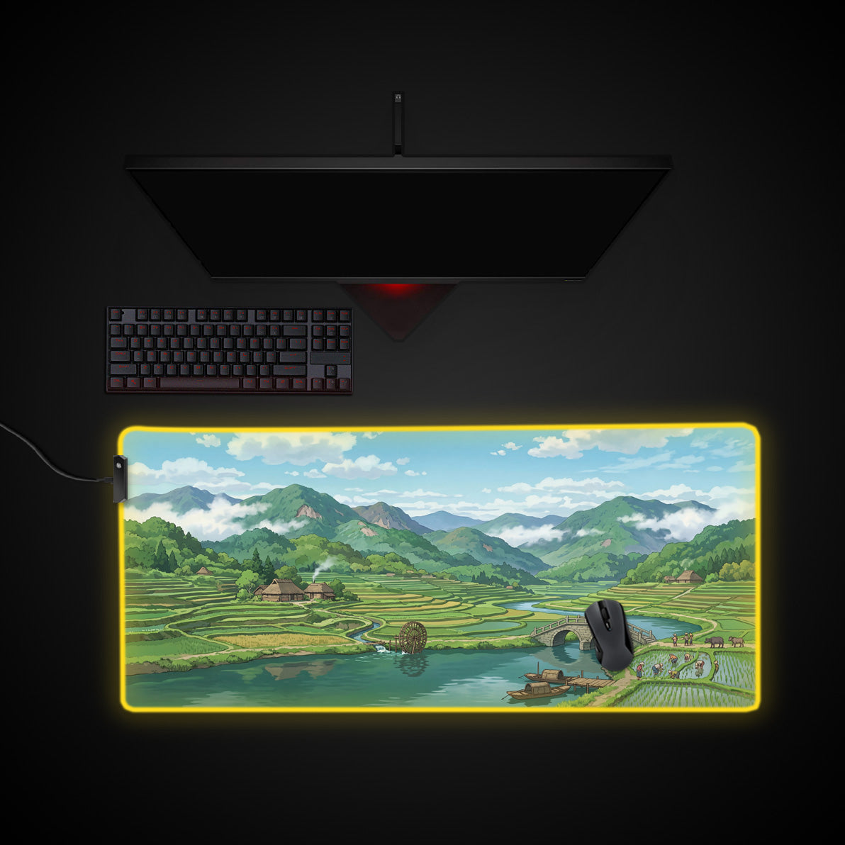 Rice Terraces desk mat with RGB edge lighting