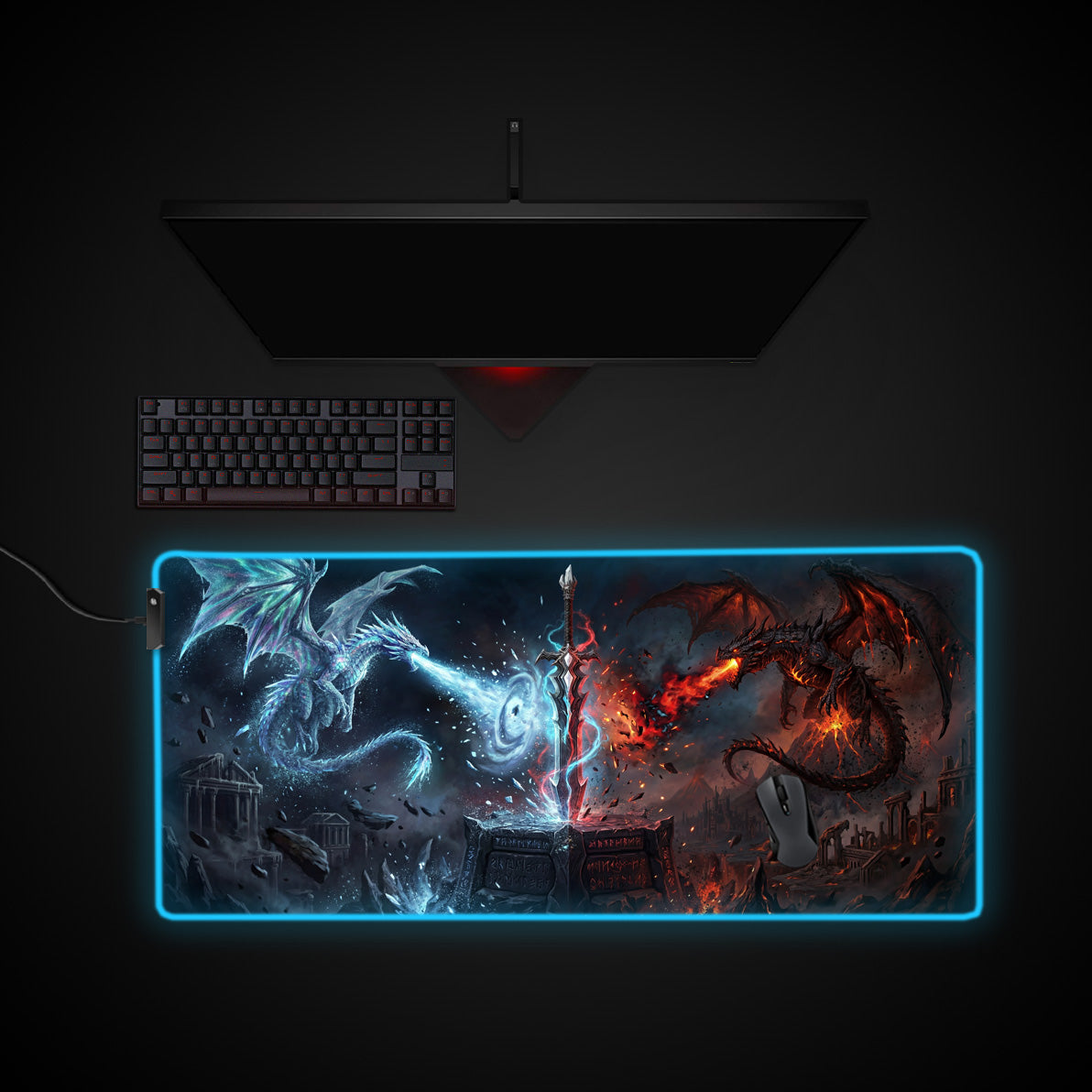 Elemental Dragon Clash desk mat with RGB edge lighting
