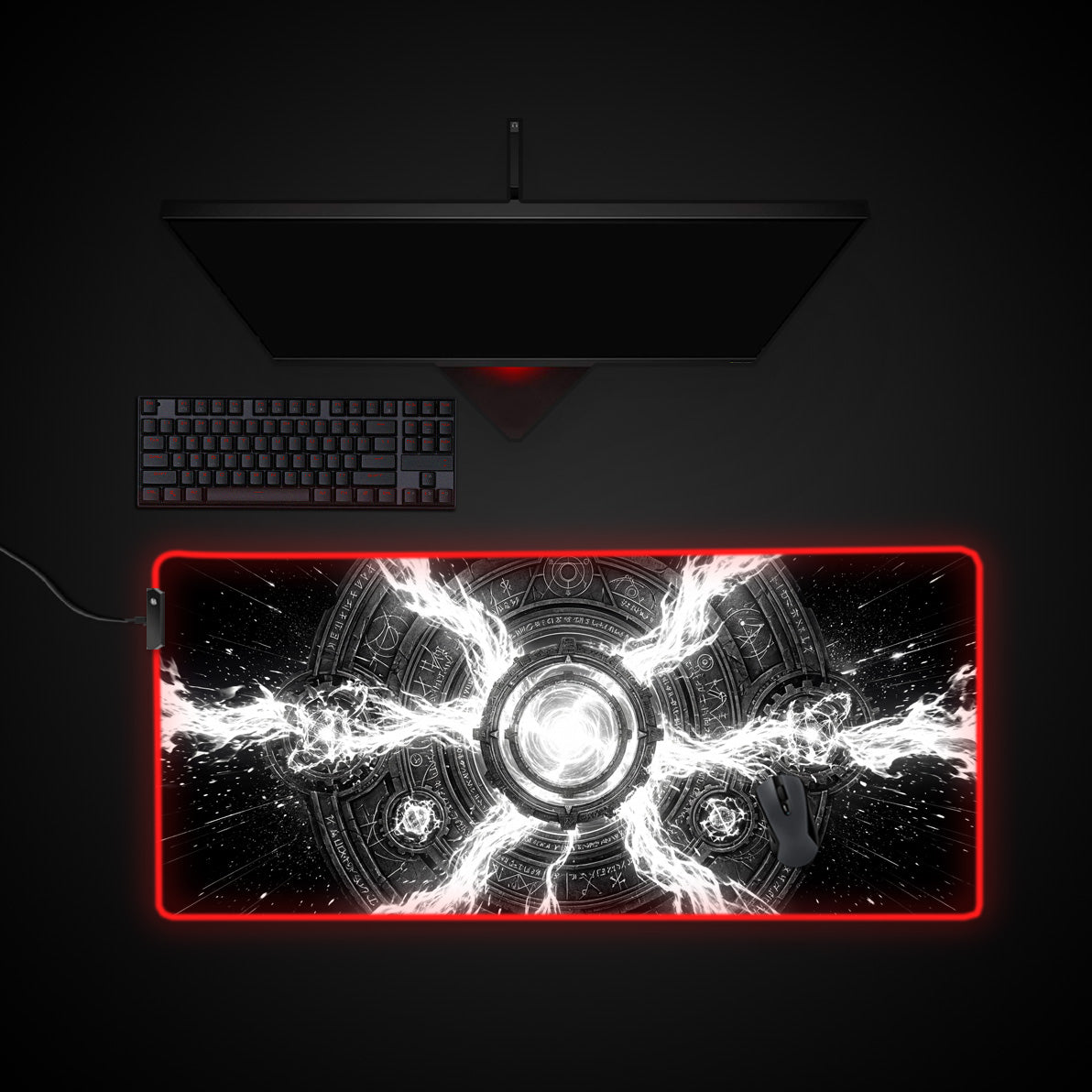 Mystic Sigil desk mat with RGB edge lighting