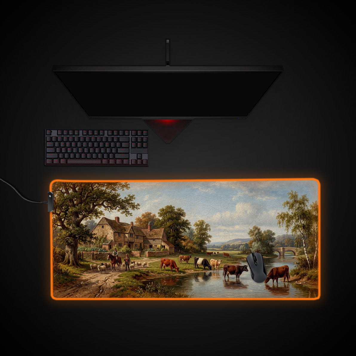Pastoral Countryside desk mat with RGB edge lighting