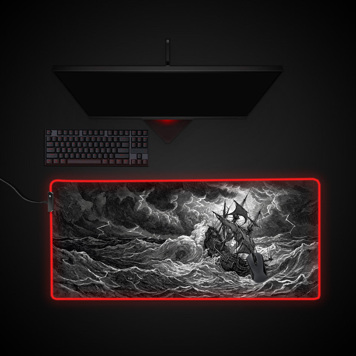 Stormy Seas desk mat with RGB edge lighting