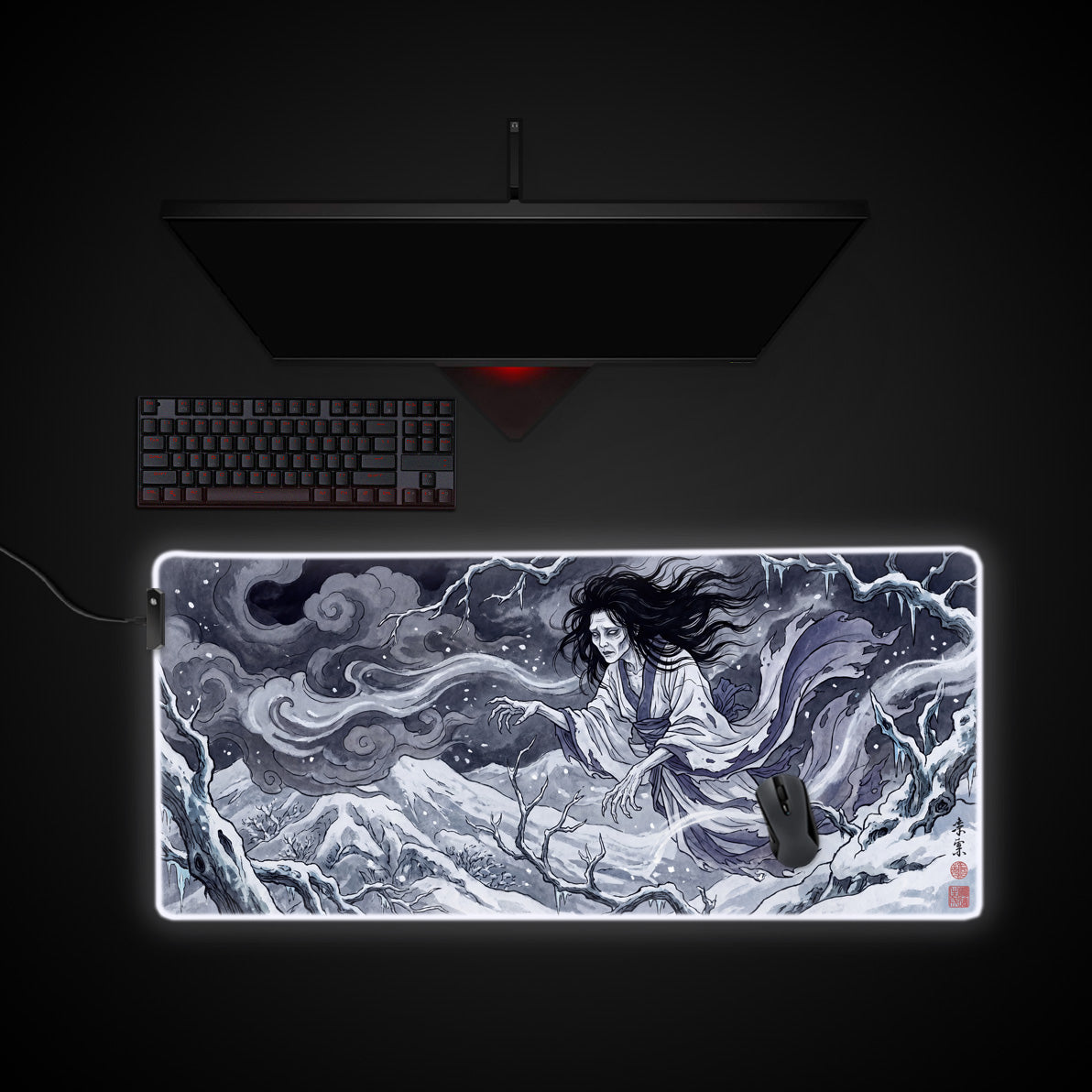 Winter Specter desk mat with RGB edge lighting