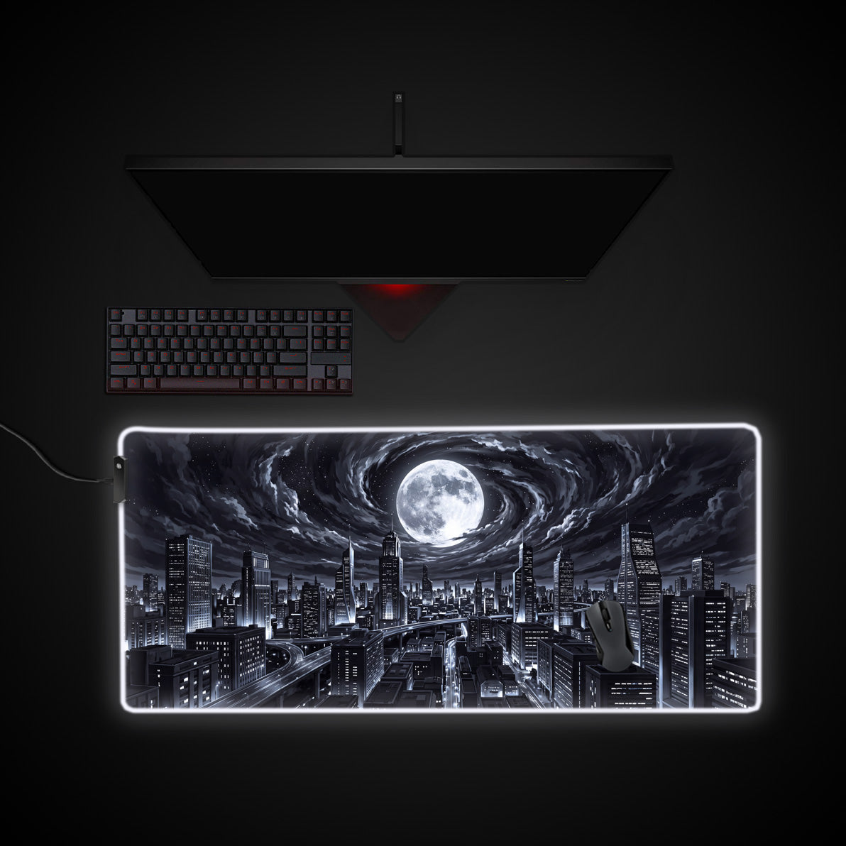 Lunar Metropolis desk mat with RGB edge lighting