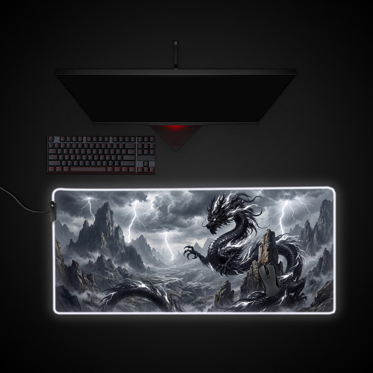 Thunderstrike Dragon desk mat with RGB edge lighting