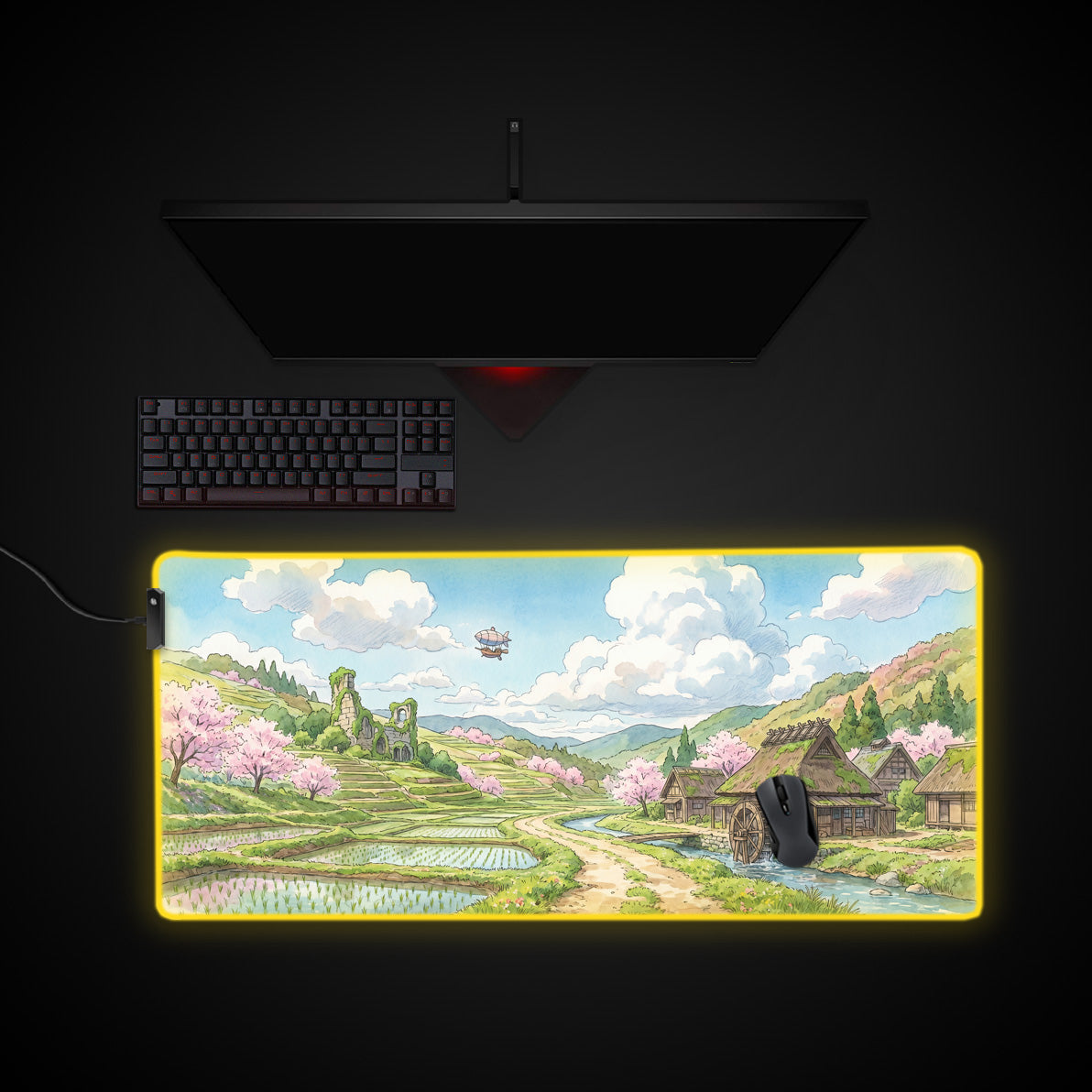 Pastoral Valley desk mat with RGB edge lighting