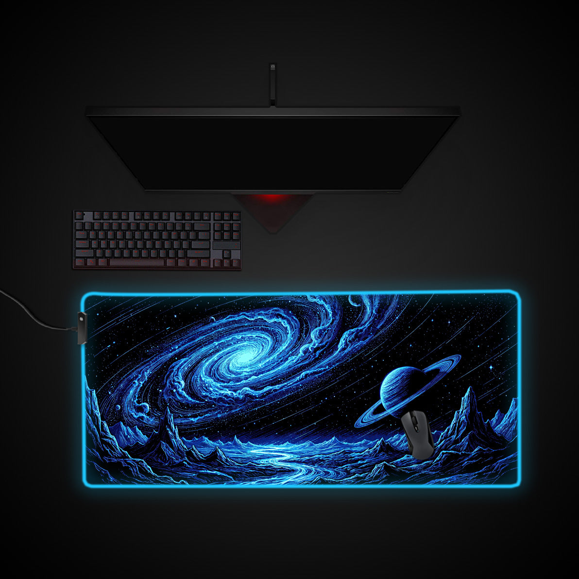 Azure Nebula desk mat with RGB edge lighting