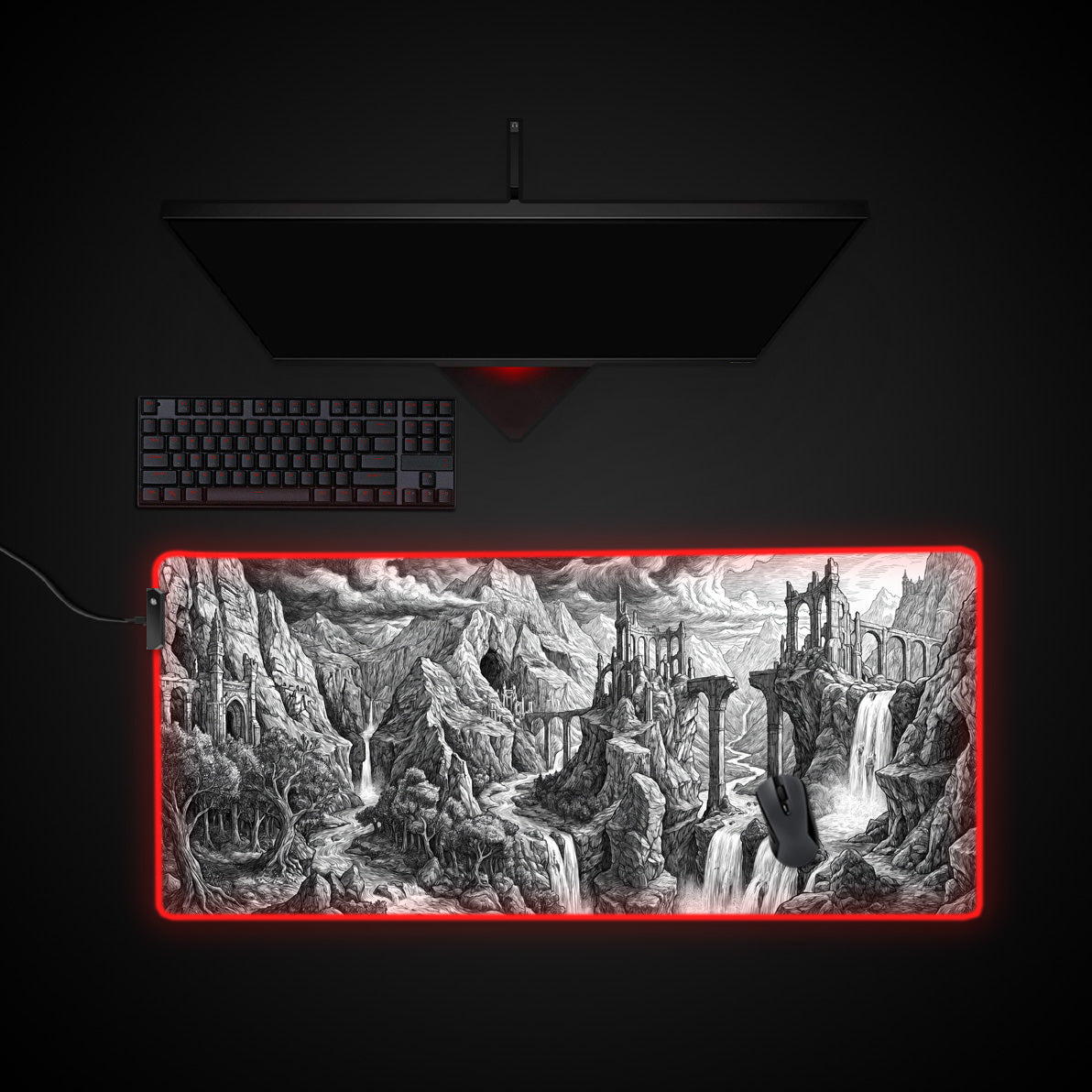 Forgotten Kingdom desk mat with RGB edge lighting