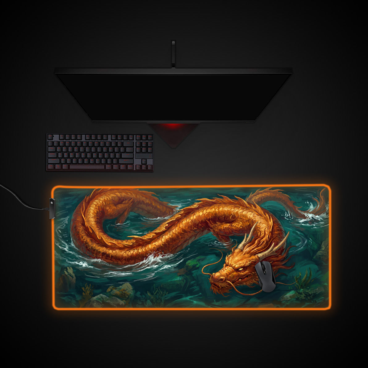 Golden River Dragon desk mat with RGB edge lighting