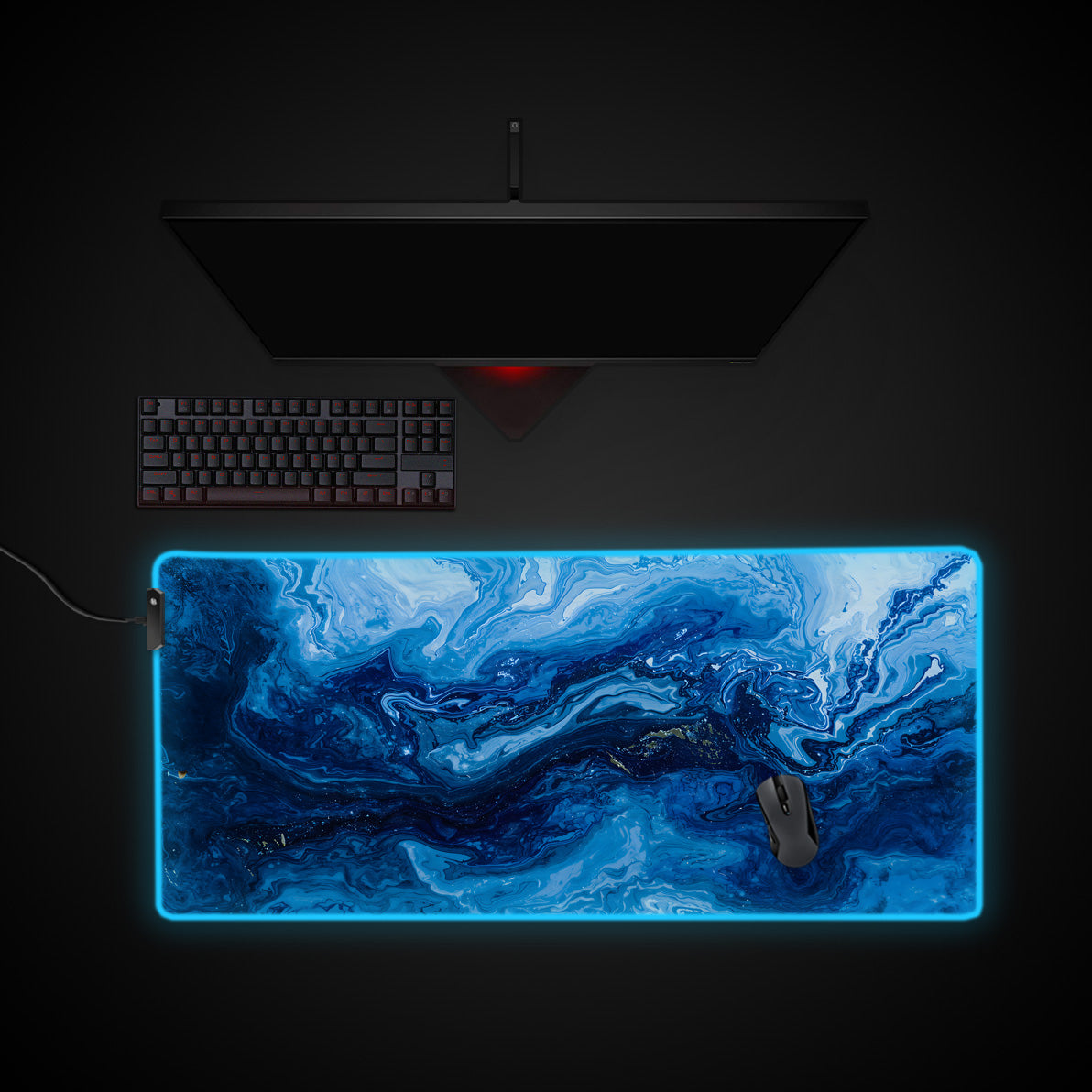 Oceanic Marble desk mat with RGB edge lighting