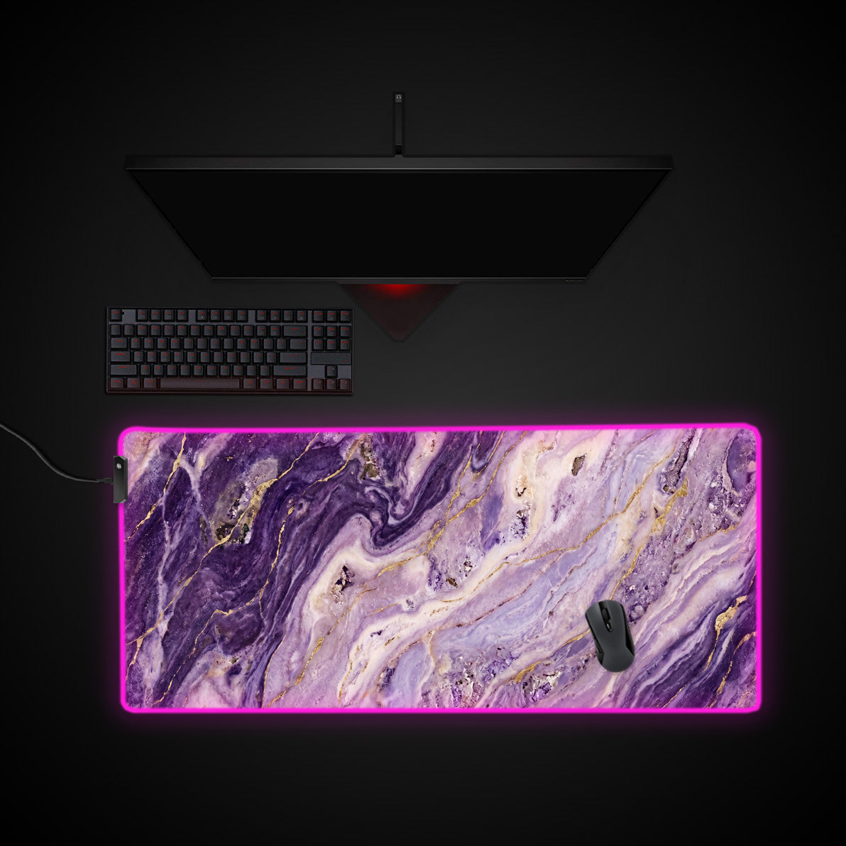 Amethyst Marble desk mat with RGB edge lighting