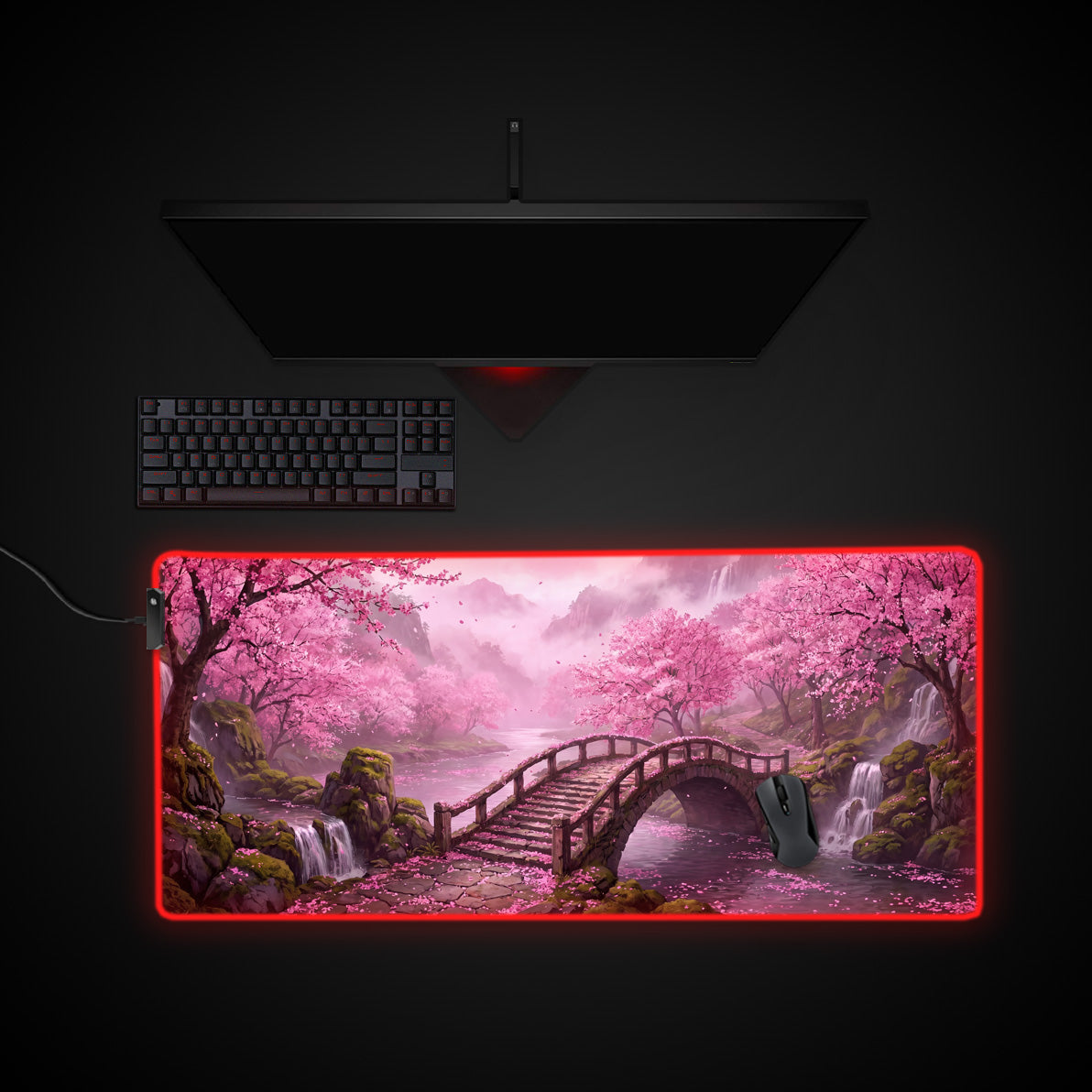 Sakura Bridge desk mat with RGB edge lighting