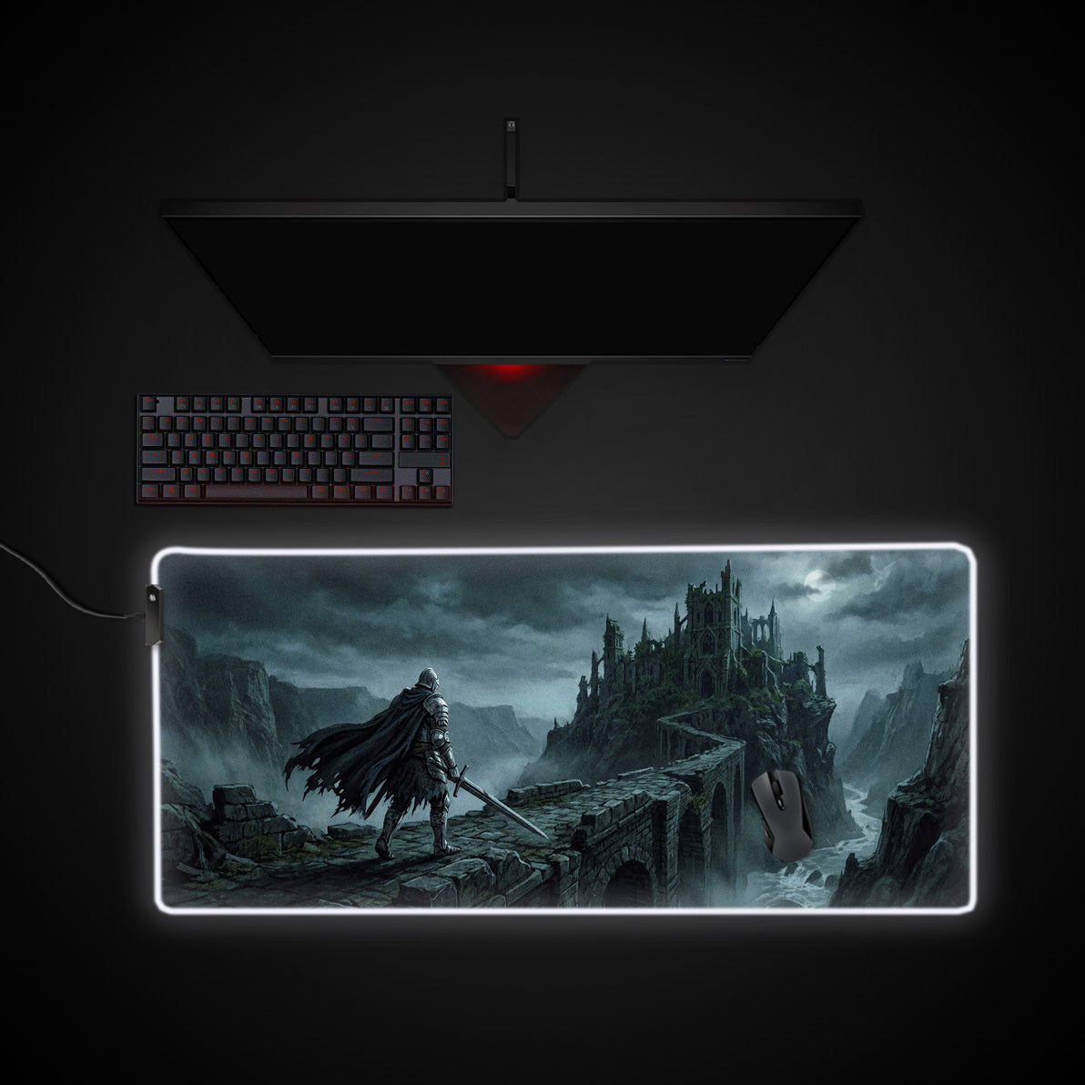 Abyssal Keep desk mat with RGB edge lighting