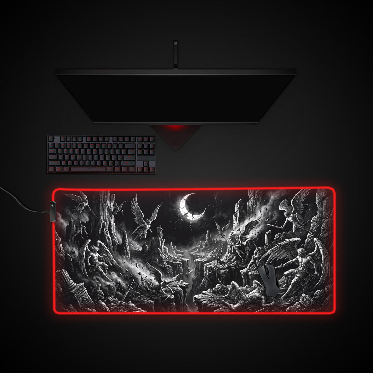 Celestial War desk mat with RGB edge lighting