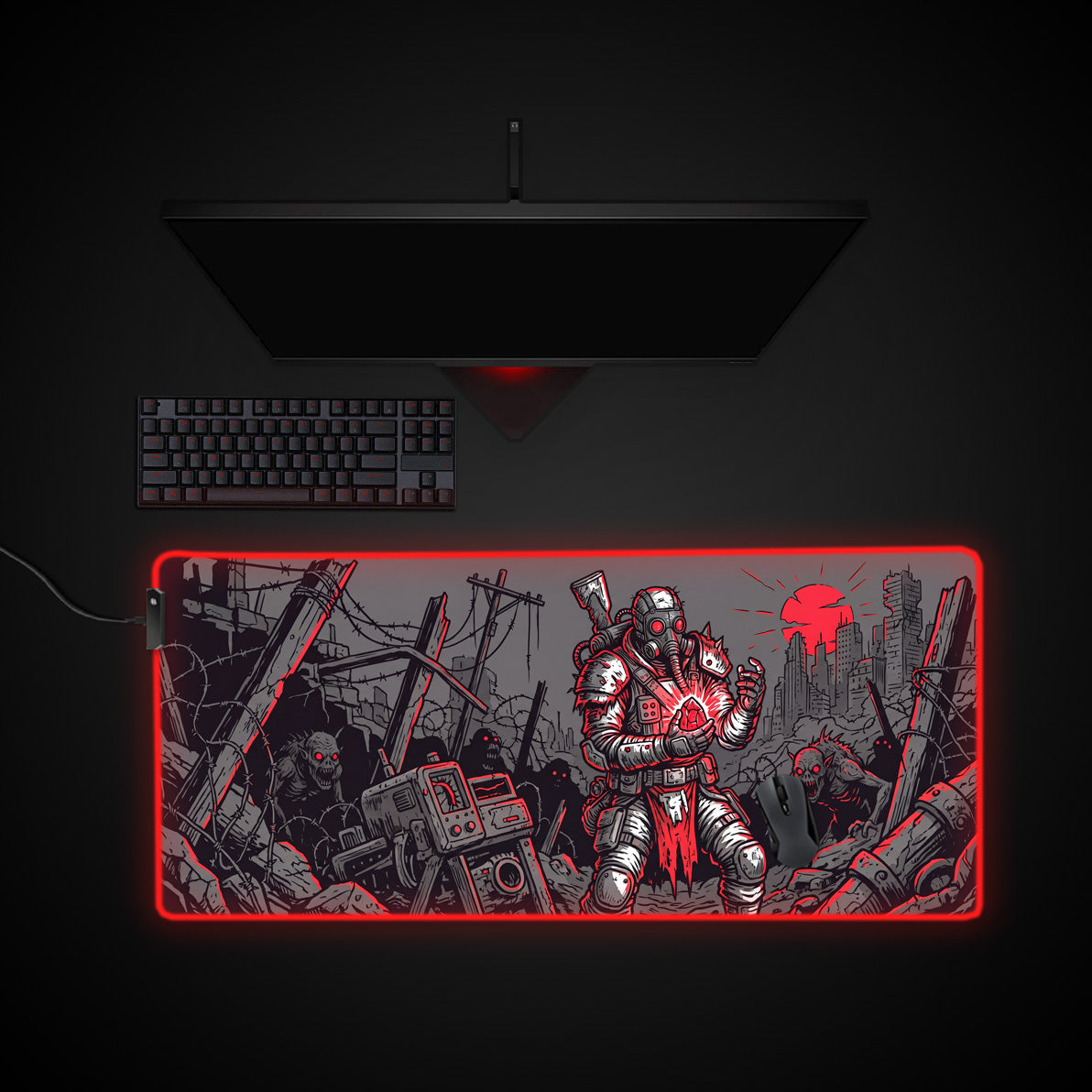 Wasteland Survivor desk mat with RGB edge lighting