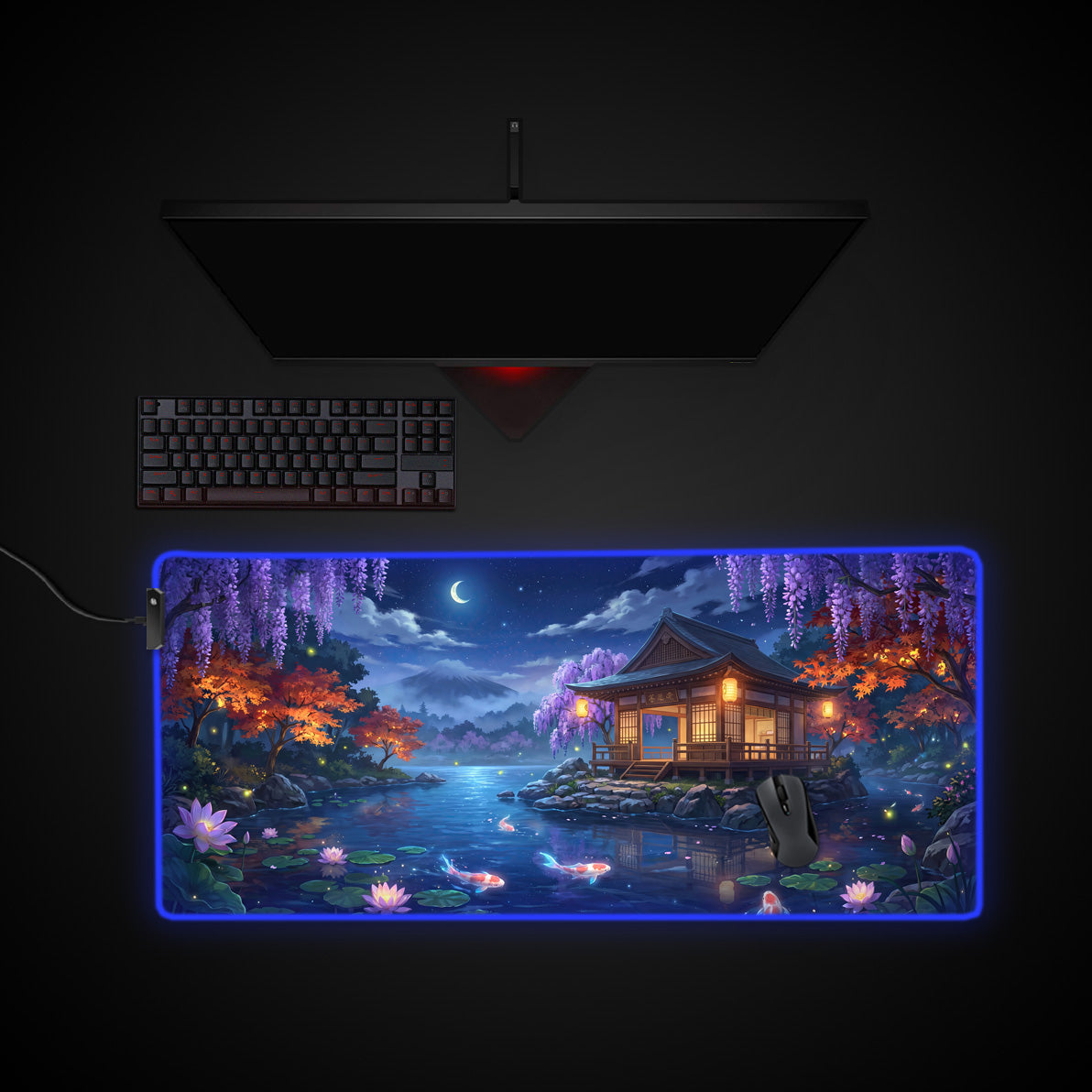 Moonlight Pavilion desk mat with RGB edge lighting
