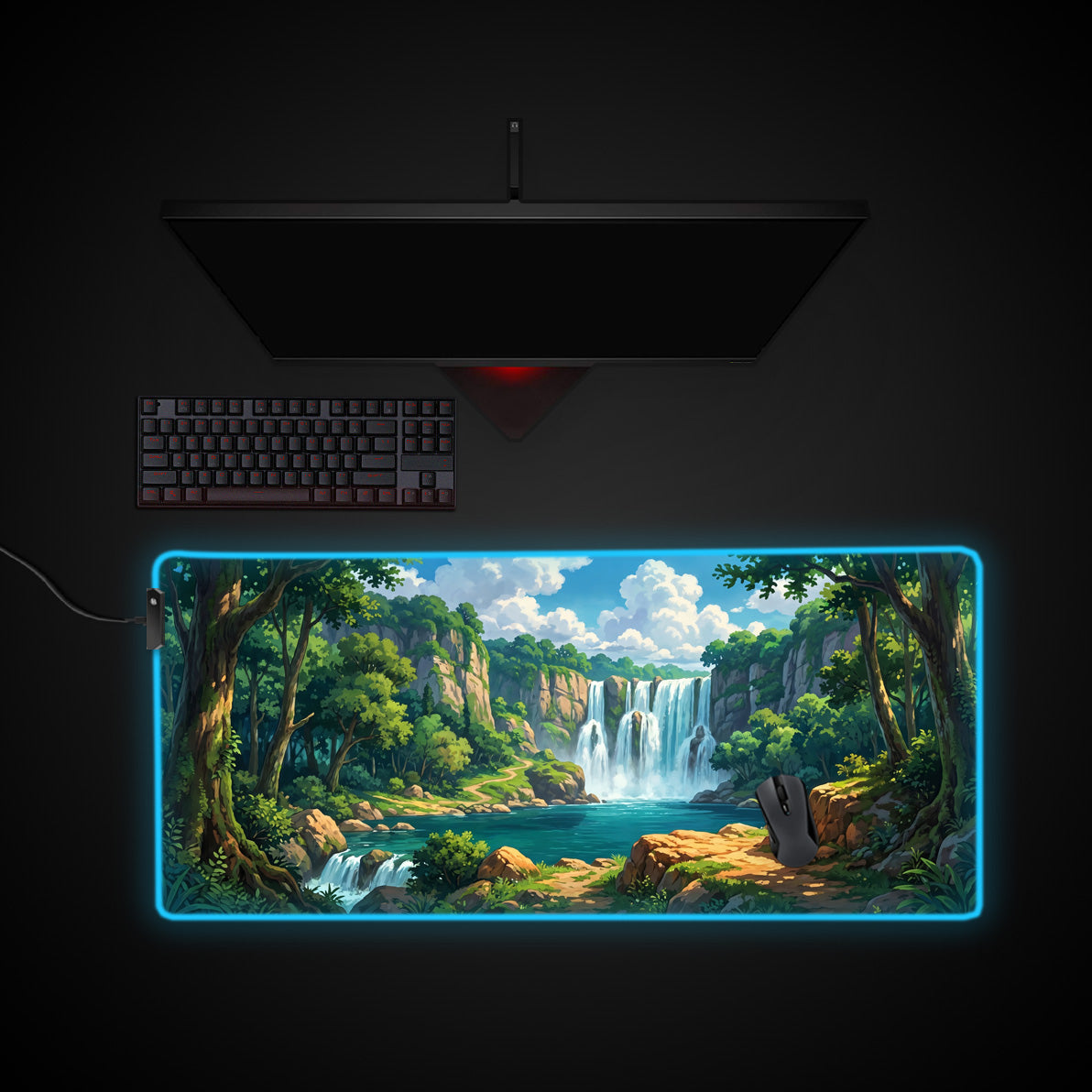 Forest Falls desk mat with RGB edge lighting
