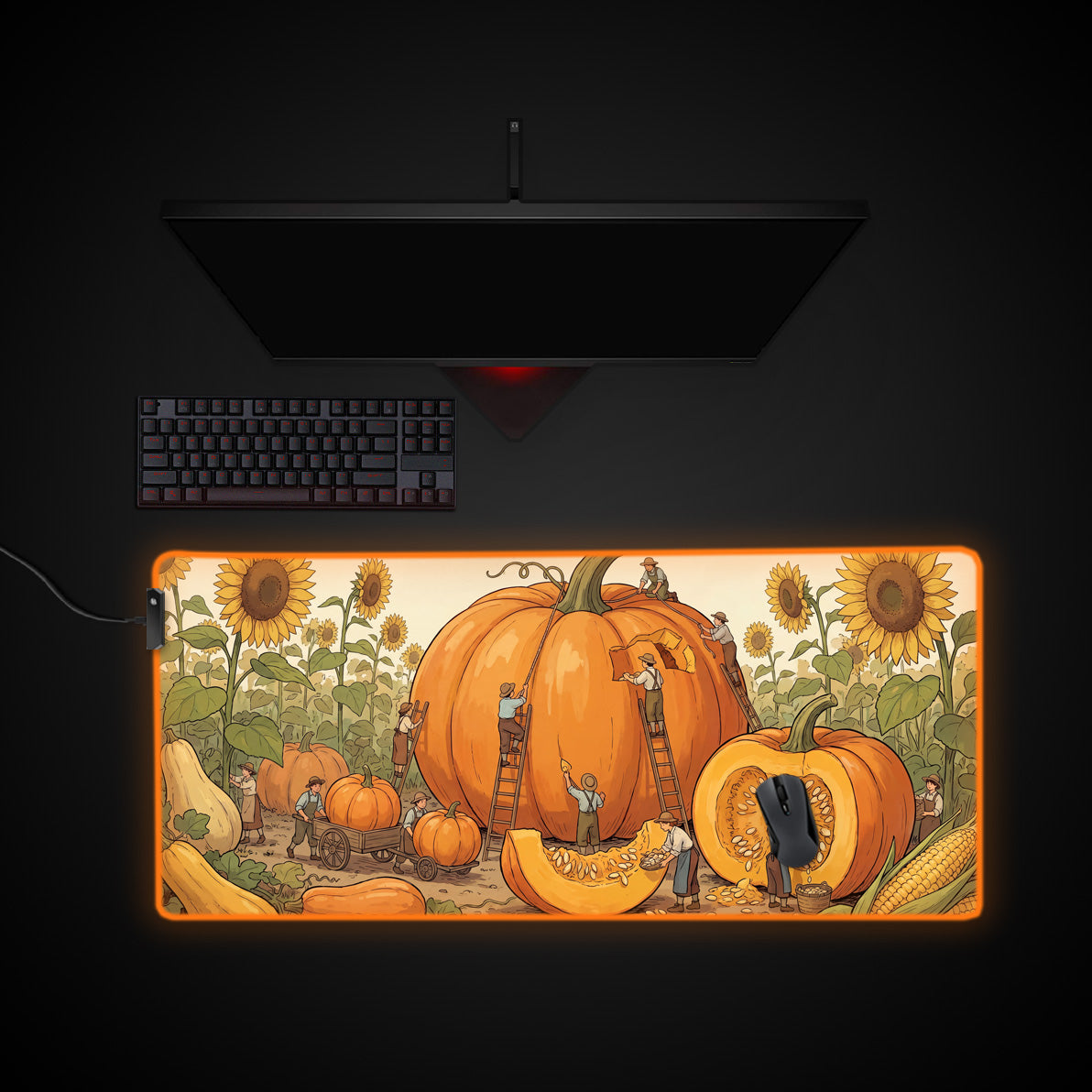 Pumpkin Harvest desk mat with RGB edge lighting
