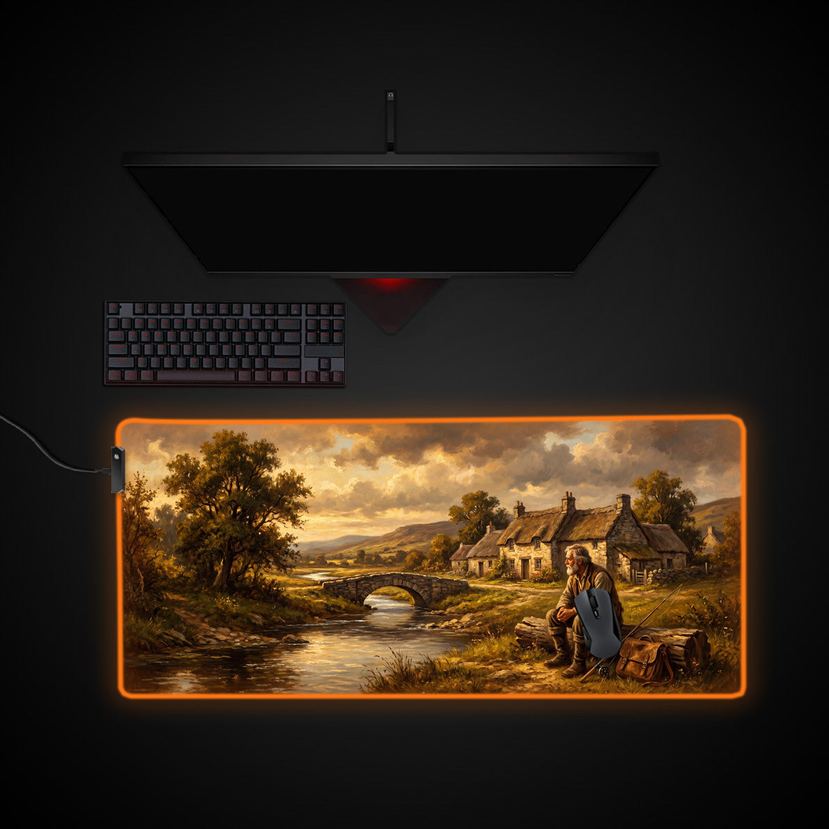 Vintage Angler desk mat with RGB edge lighting