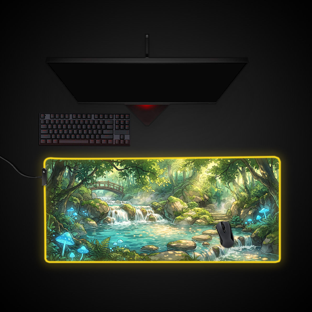 Enchanted Forest desk mat with RGB edge lighting