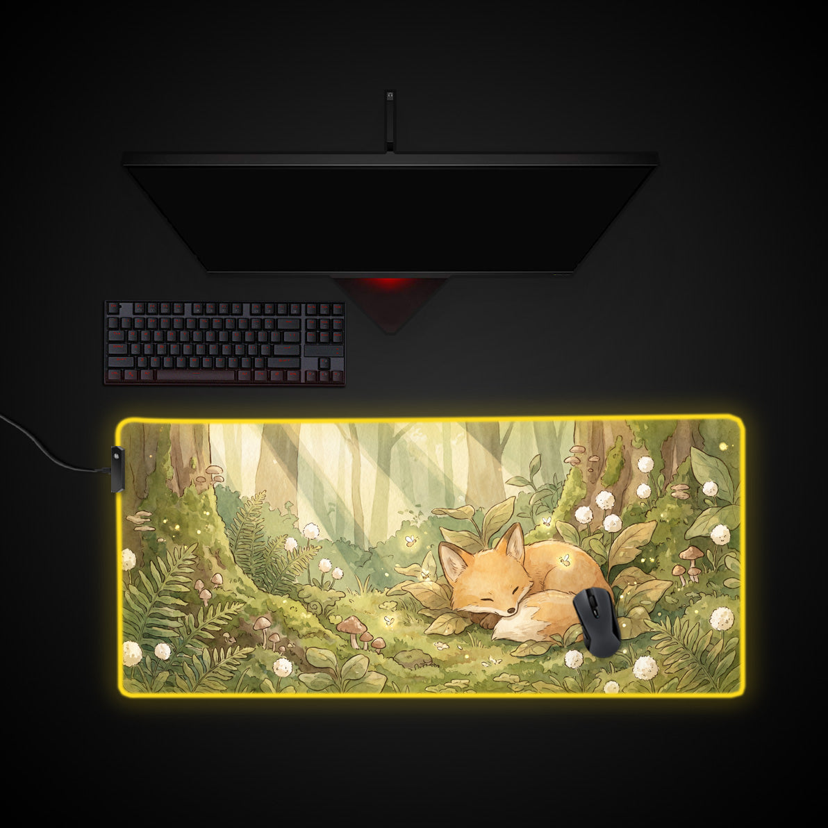 Sleeping Fox desk mat with RGB edge lighting
