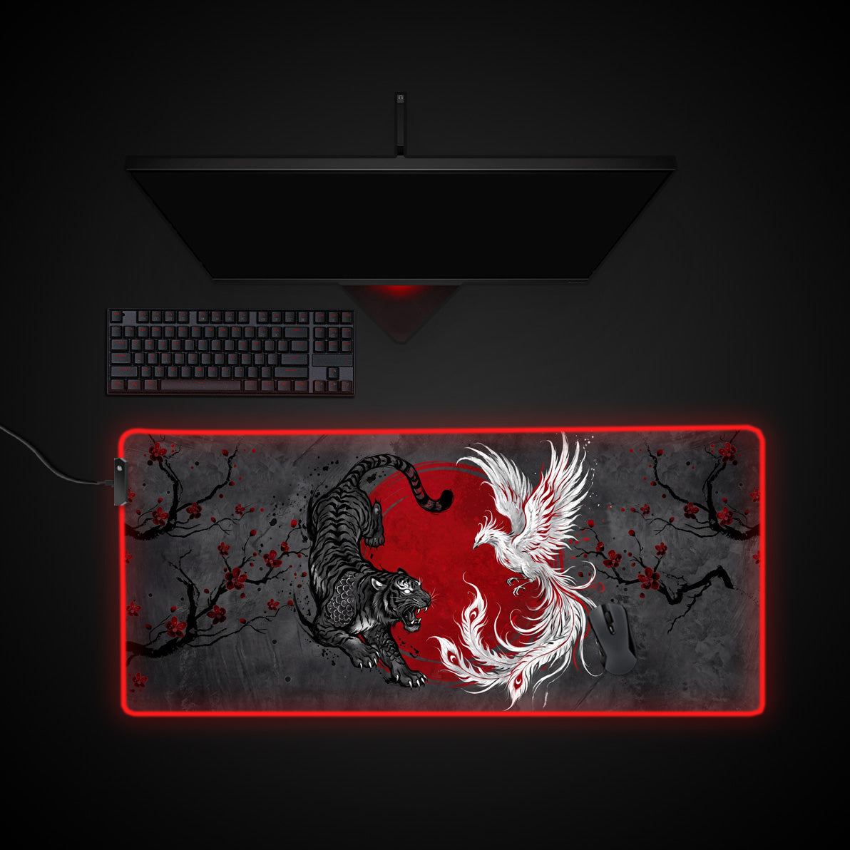 Yin Yang Beasts desk mat with RGB edge lighting