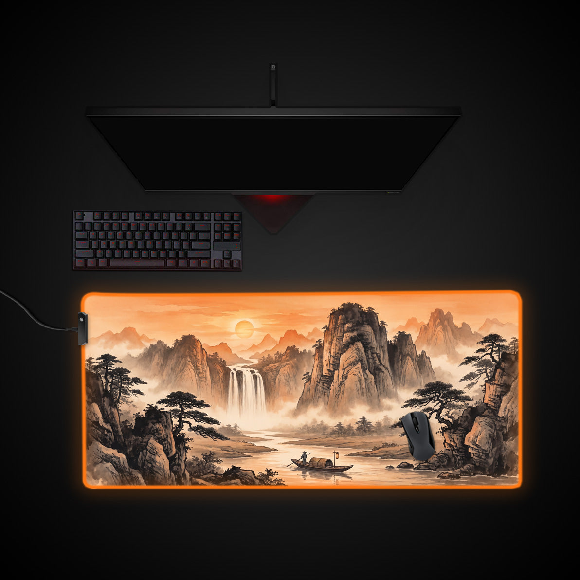 Sunset River Journey desk mat with RGB edge lighting