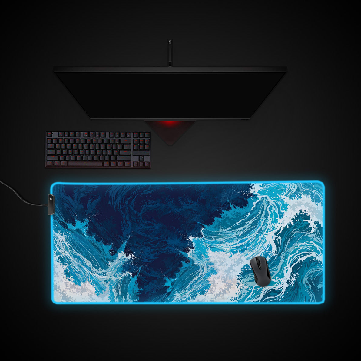 Tempest Waves desk mat with RGB edge lighting