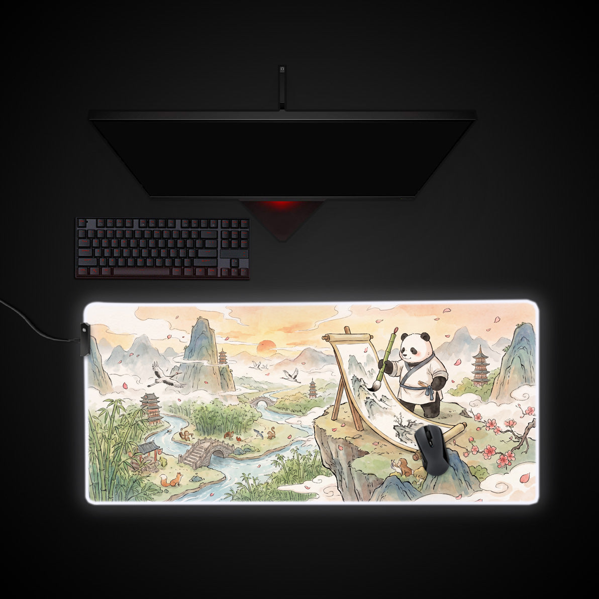 Panda Masterpiece desk mat with RGB edge lighting