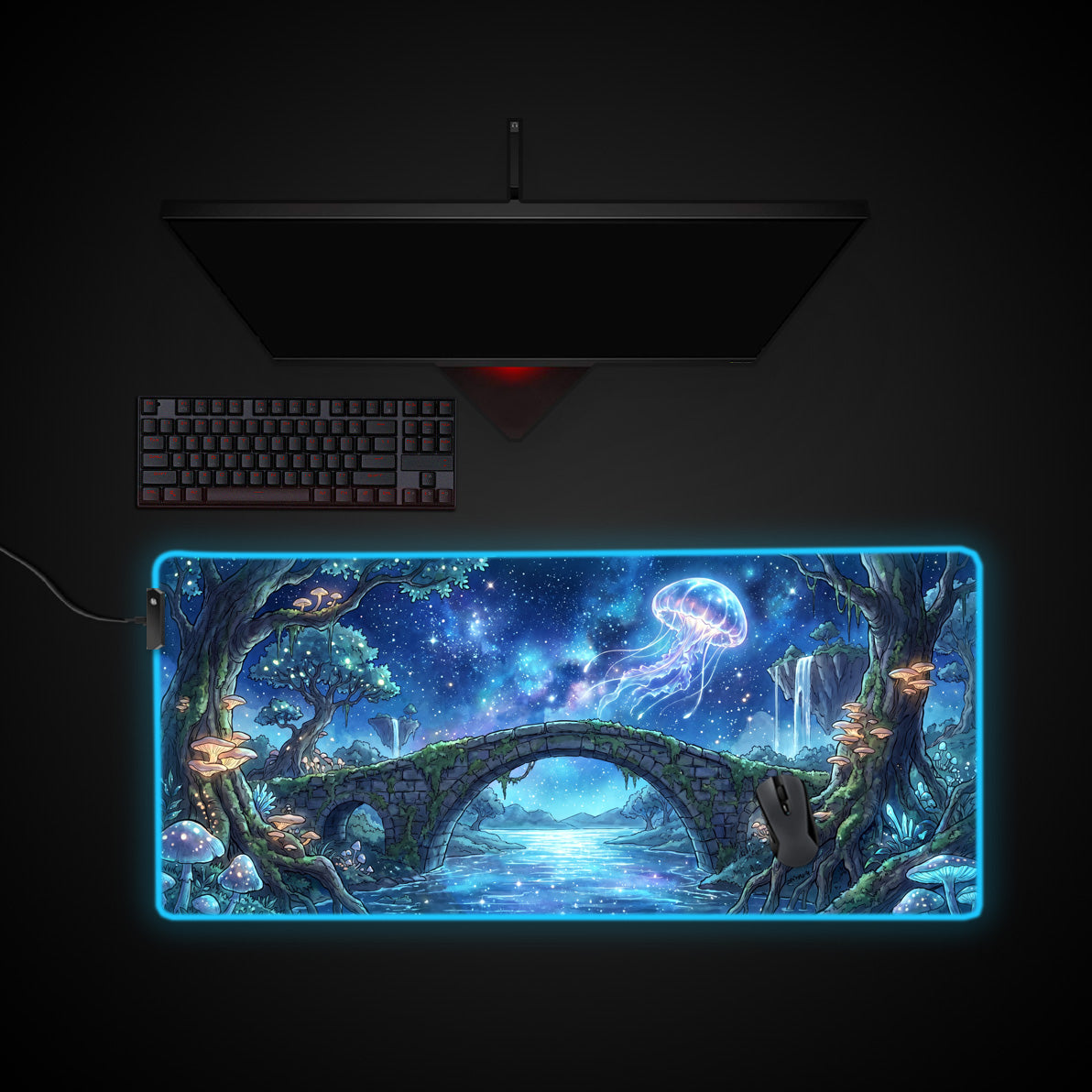 Ethereal Jellyfish desk mat with RGB edge lighting