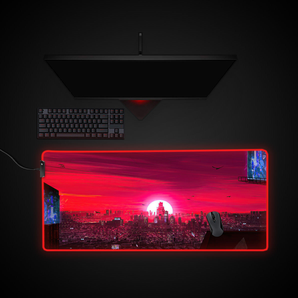 Alone Cyberpunk Desk Pad desk mat with RGB edge lighting