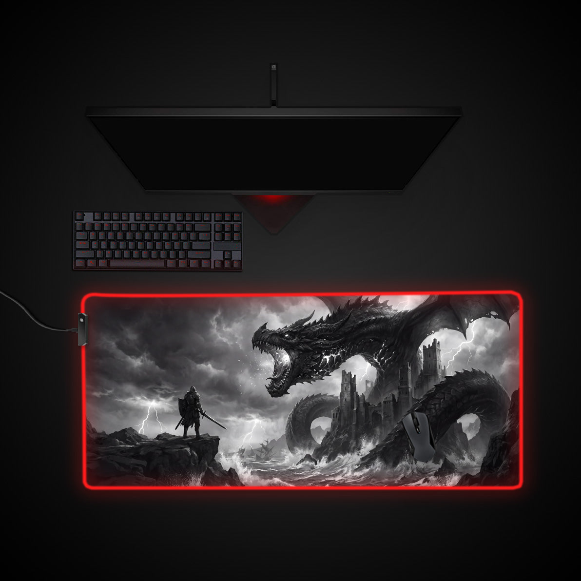 Dragon's Fury desk mat with RGB edge lighting