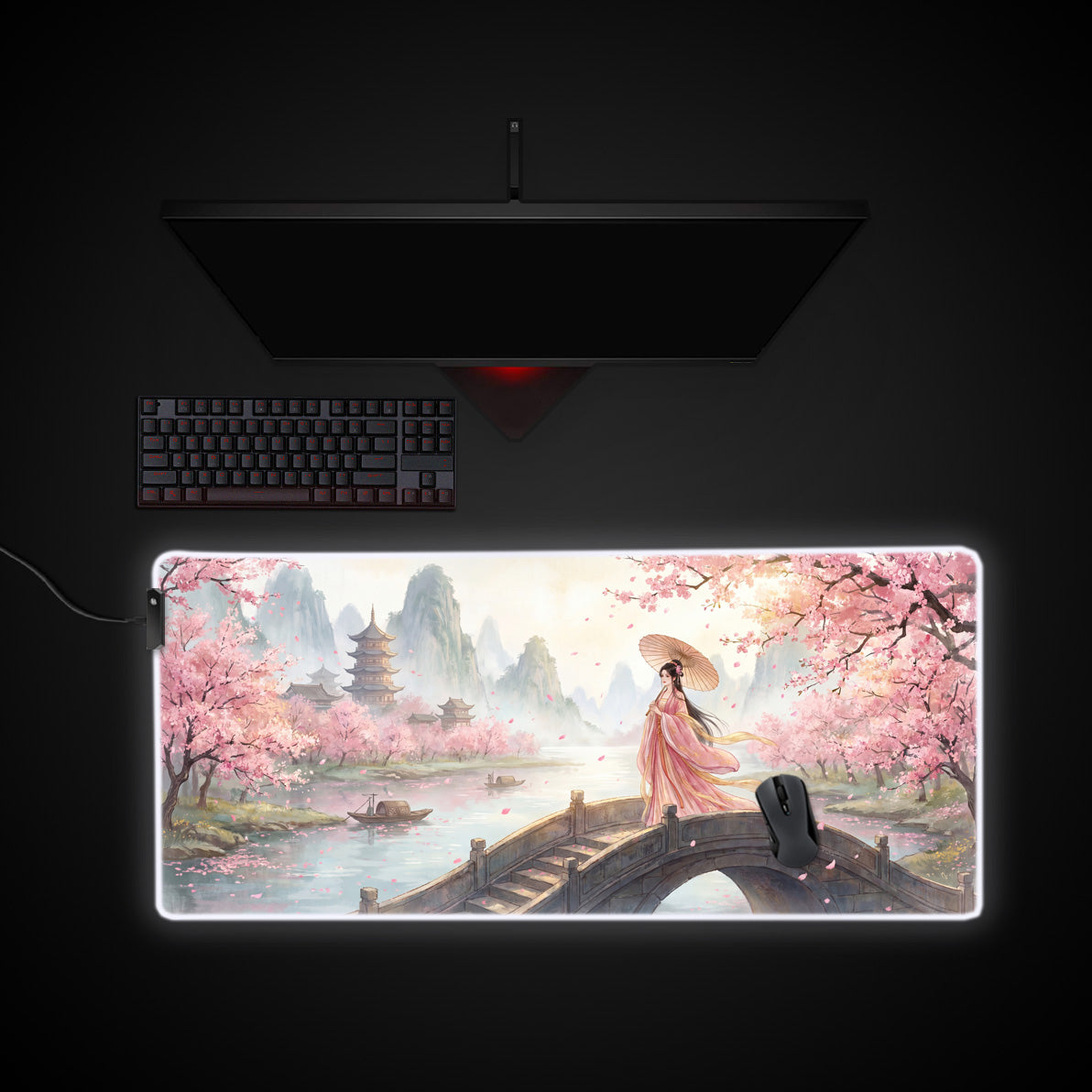 Blossom Bridge desk mat with RGB edge lighting