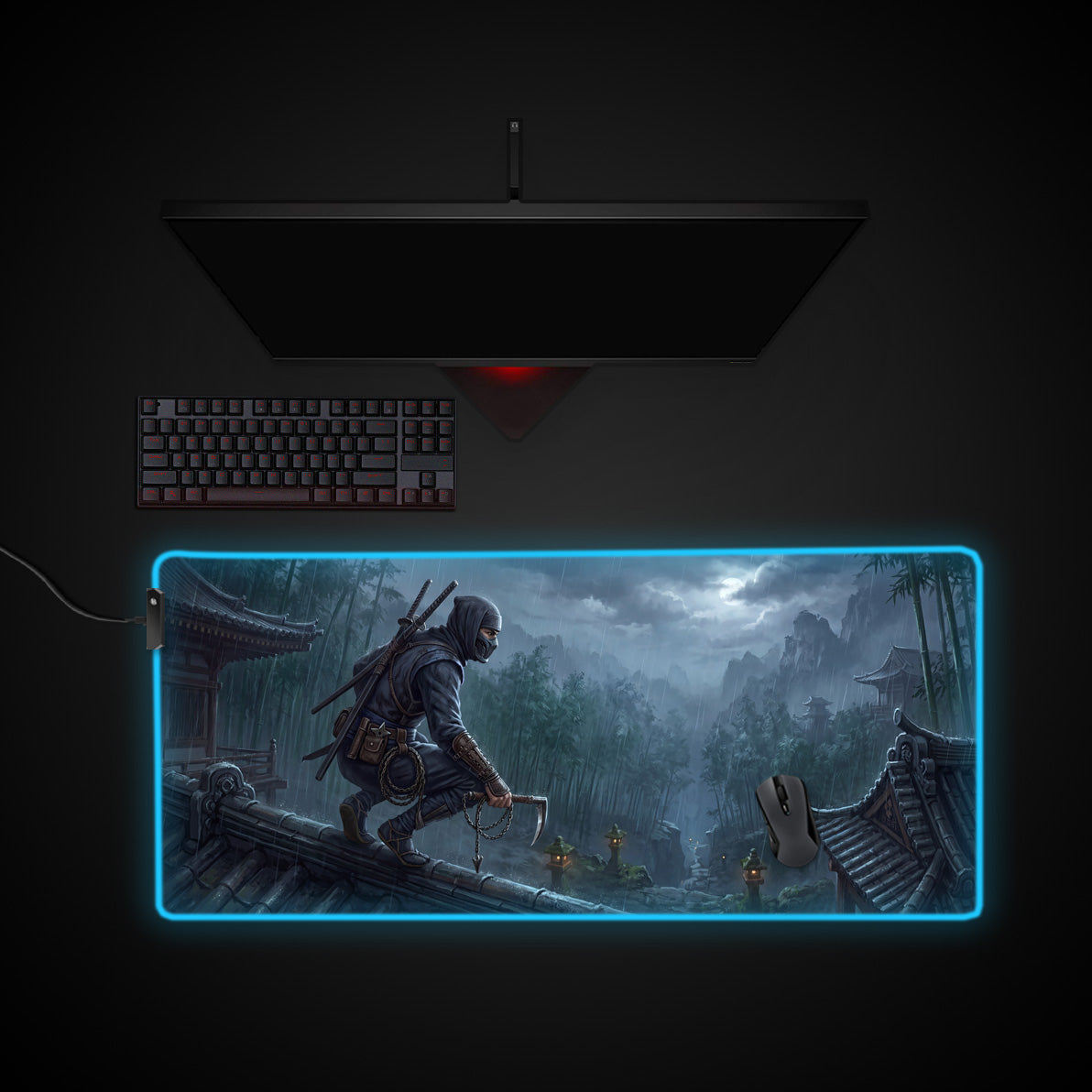 Shadow Shinobi desk mat with RGB edge lighting