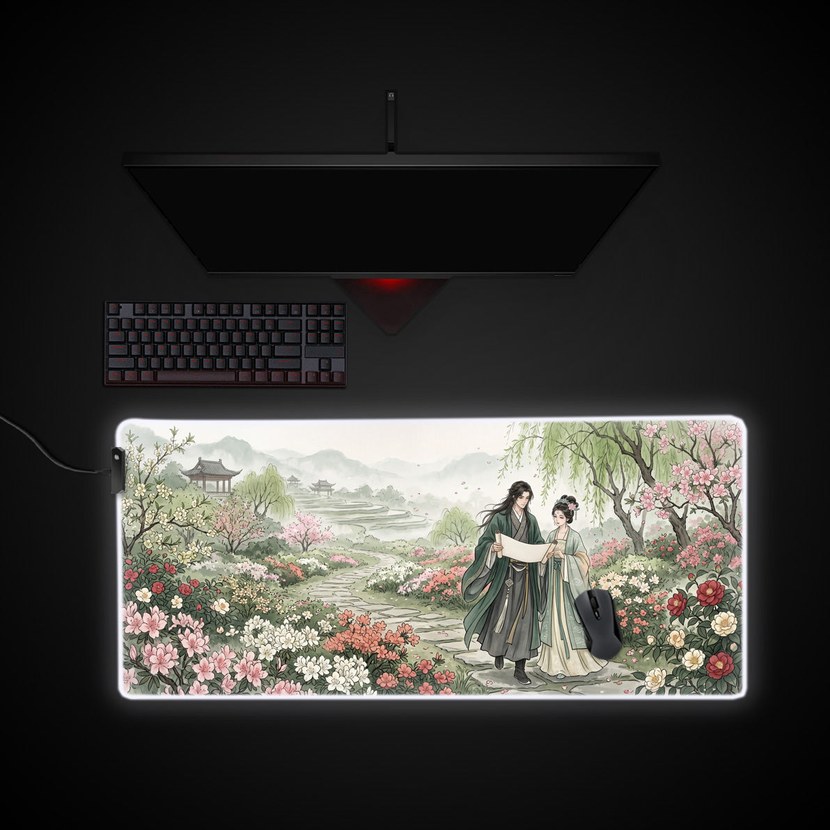 Hanfu Romance desk mat with RGB edge lighting