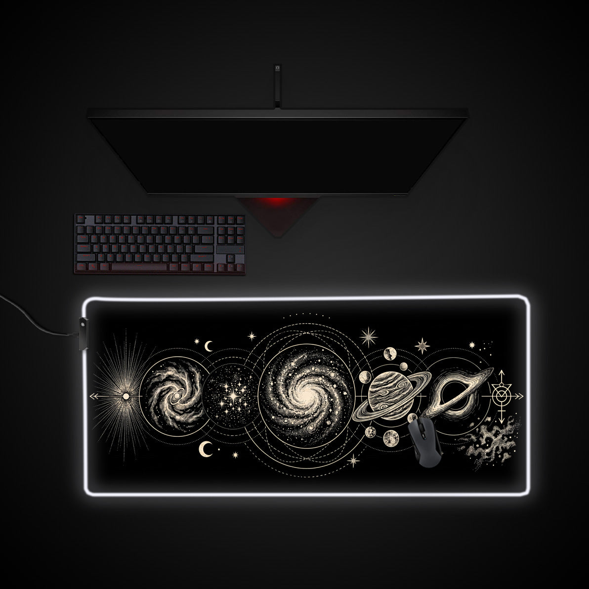 Celestial Mechanics desk mat with RGB edge lighting