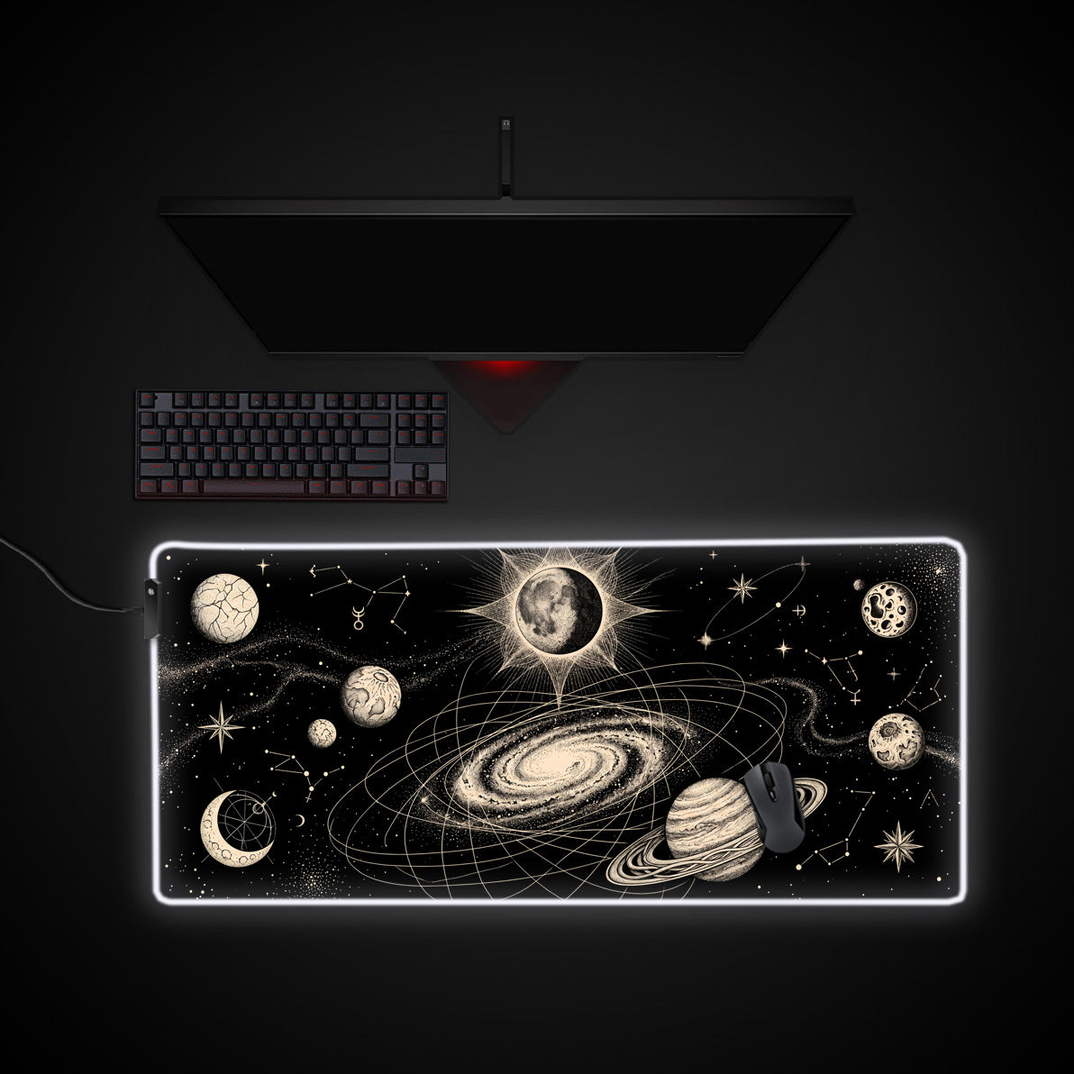 Astral Cosmos desk mat with RGB edge lighting